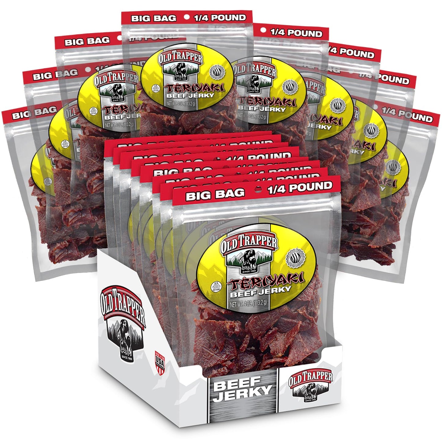 Old Trapper Beef Jerky, Old-Fashioned 10-Ounce Bag, Tender Meat Snacks for Lunches or Between Meals, 11 Grams of Protein, Zero Grams of Fat, and 70 Calories per Ounce (Pack of One)