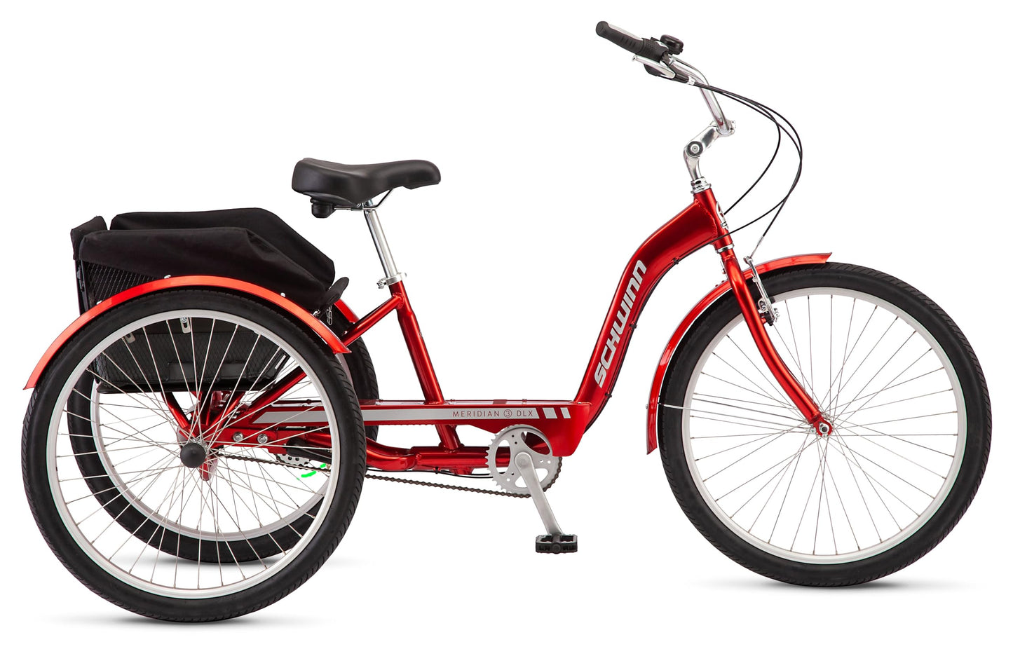 Schwinn Meridian Deluxe Adult Tricycle Bike, Mens and Womens Three Wheel Beach Cruiser, 26-Inch Wheels, Low Step-Through Frame, Wide Seat, Rear Folding Basket, 3-Speed, Red