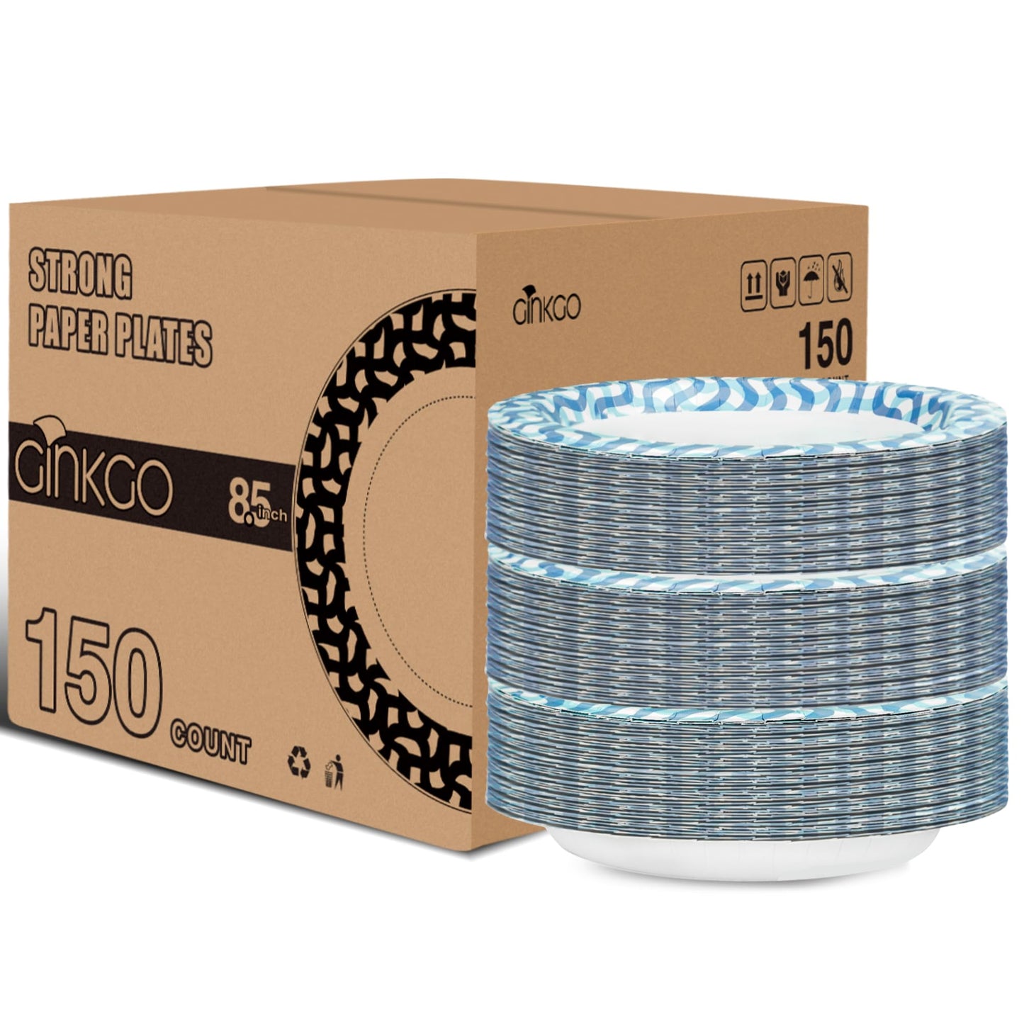 Ginkgo Paper Plates 10 inch Bulk 300 Count, Thickened Disposable Plates Large Heavy Duty Dinner Paper Plates for Holiday, Party, Picnic and Everyday Use