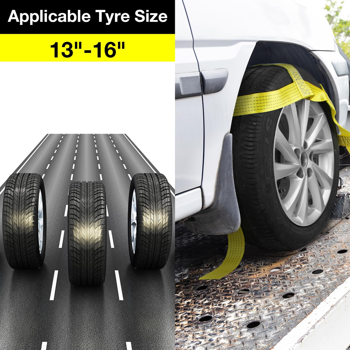 Tow Dolly Basket Straps with Flat Hook-2 Pack,Car Wheel Strap Tire Bonnet Net Fits 14"-19" Tires Auto Universal Vehicle Car Dolly Ropes Accessories