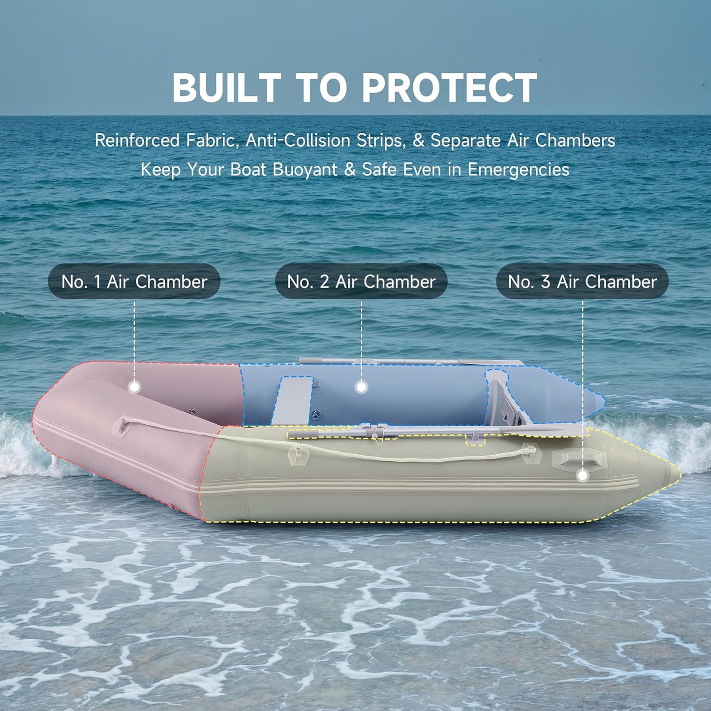 CO-Z 10ft Inflatable Dinghy Boat, 4 Person 990lb Transom Sport Tender Boat with Pump Aluminum Oars Floor, Heavy Duty Inflatable Raft Kayak for Adults
