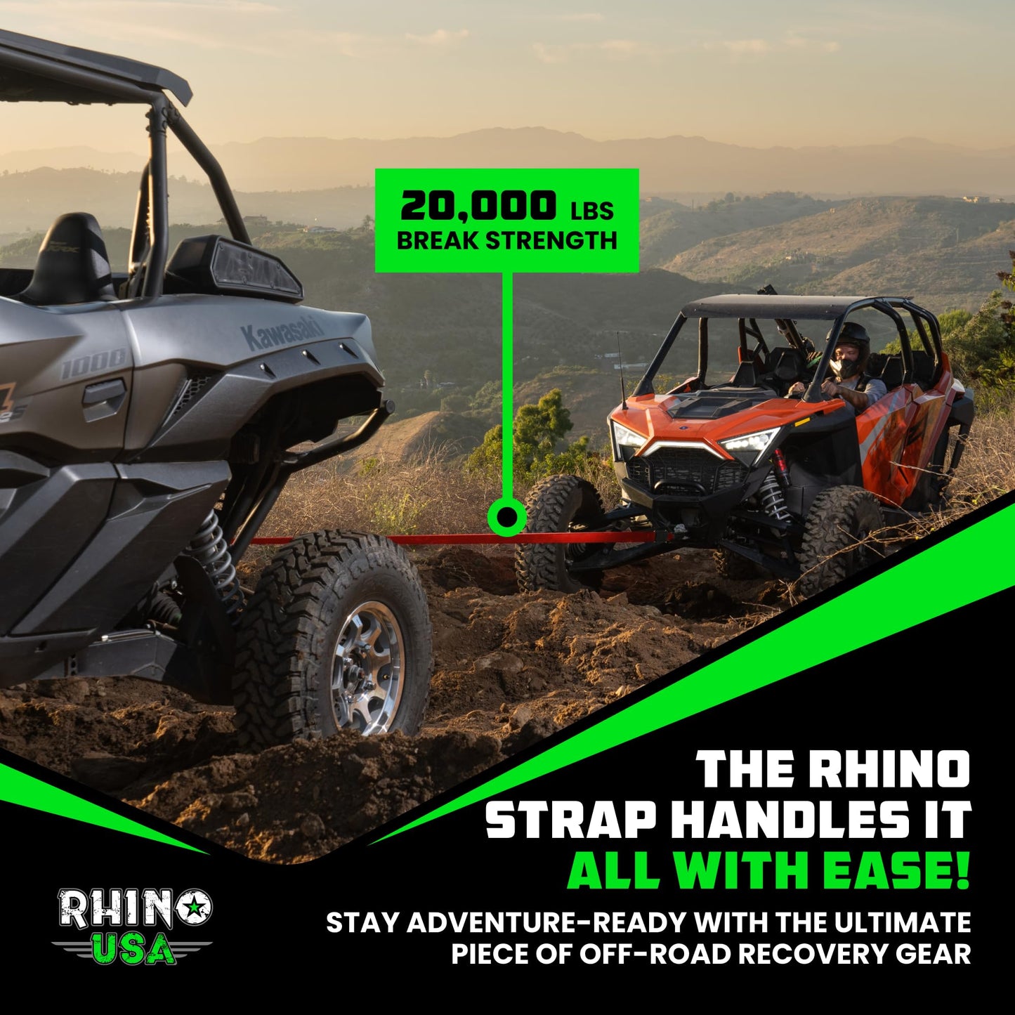 Rhino USA Recovery Tow Strap (3" x 20') - 31,518lb Break Strength - Emergency Recovery Strap Tow Rope for Truck, UTV, ATV & More - Heavy Duty Towing Strap for Offroad 4x4 Use - Compatible with Jeep