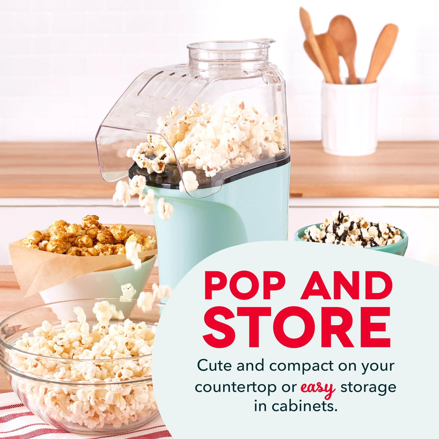 DASH Hot Air Popcorn Popper Maker with Measuring Cup to Portion Popping Corn Kernels + Melt Butter, 16 Cups - Red