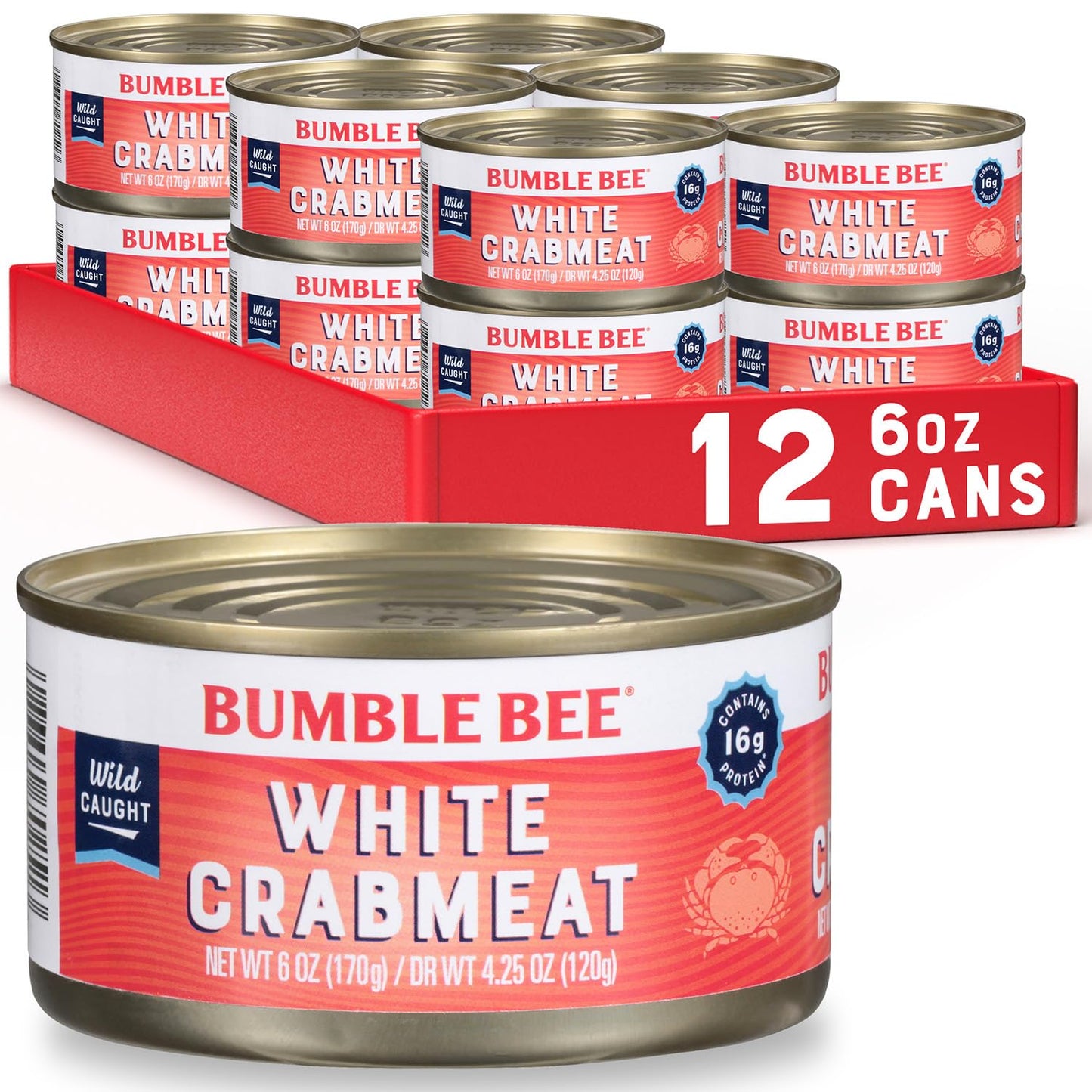 Bumble Bee White Flake Crab Meat in Water, 6 oz Can - 16g Protein & 1g Carb Per Serving - Wild Caught, Flaky, Drain Before Use, 6 Ounce (Pack of 1)