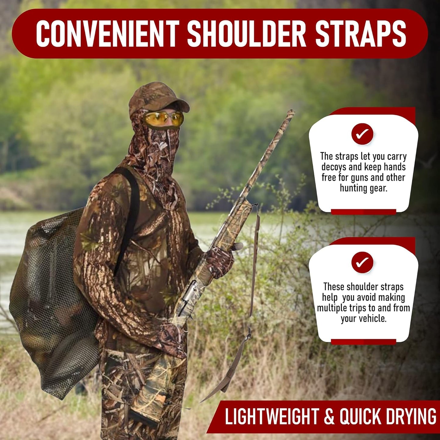 DecoyPro Mesh Decoy Bags - Hunting Equipment to Protect Turkey, Goose & Duck Decoys - 2 Decoy Bag Bundle - Fits Up to 2 Dozen Decoys