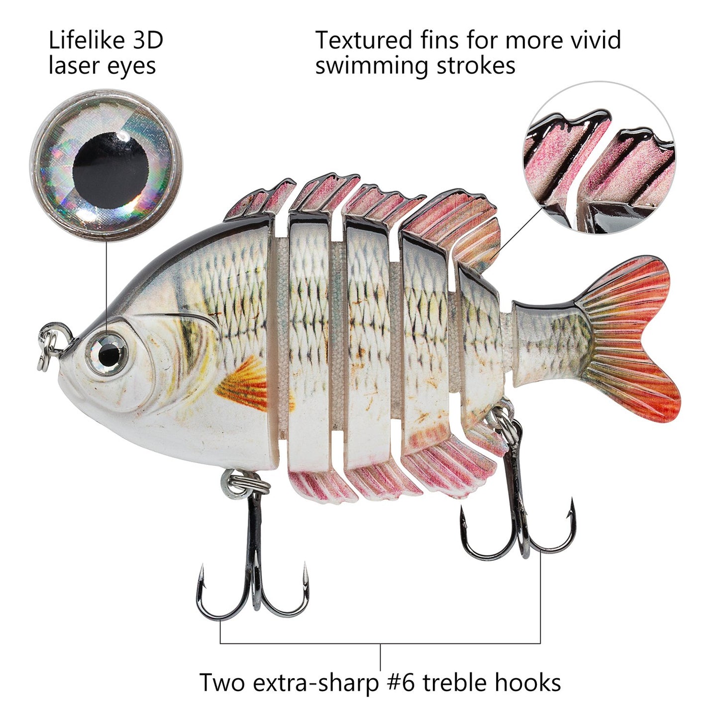BASSDASH SwimPanfish Multi Jointed Panfish Bluegill Swimbaits Hard Topwater Bass Lures Fishing Lure Crank Saltwater 3.5in/0.85oz
