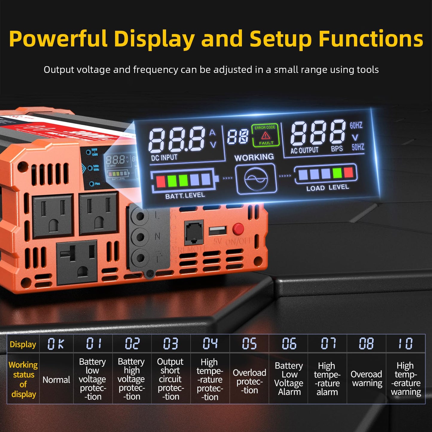 BELTTT 1000Watt Pure Sine Wave Inverter 12V DC to 120V AC for RV, Truck, Off-Grid Solar Car Power Inverter 12V to 110V Converter with Dual AC Socket and 5V 2.1A USB, Intelligent LCD, 2000W Peak