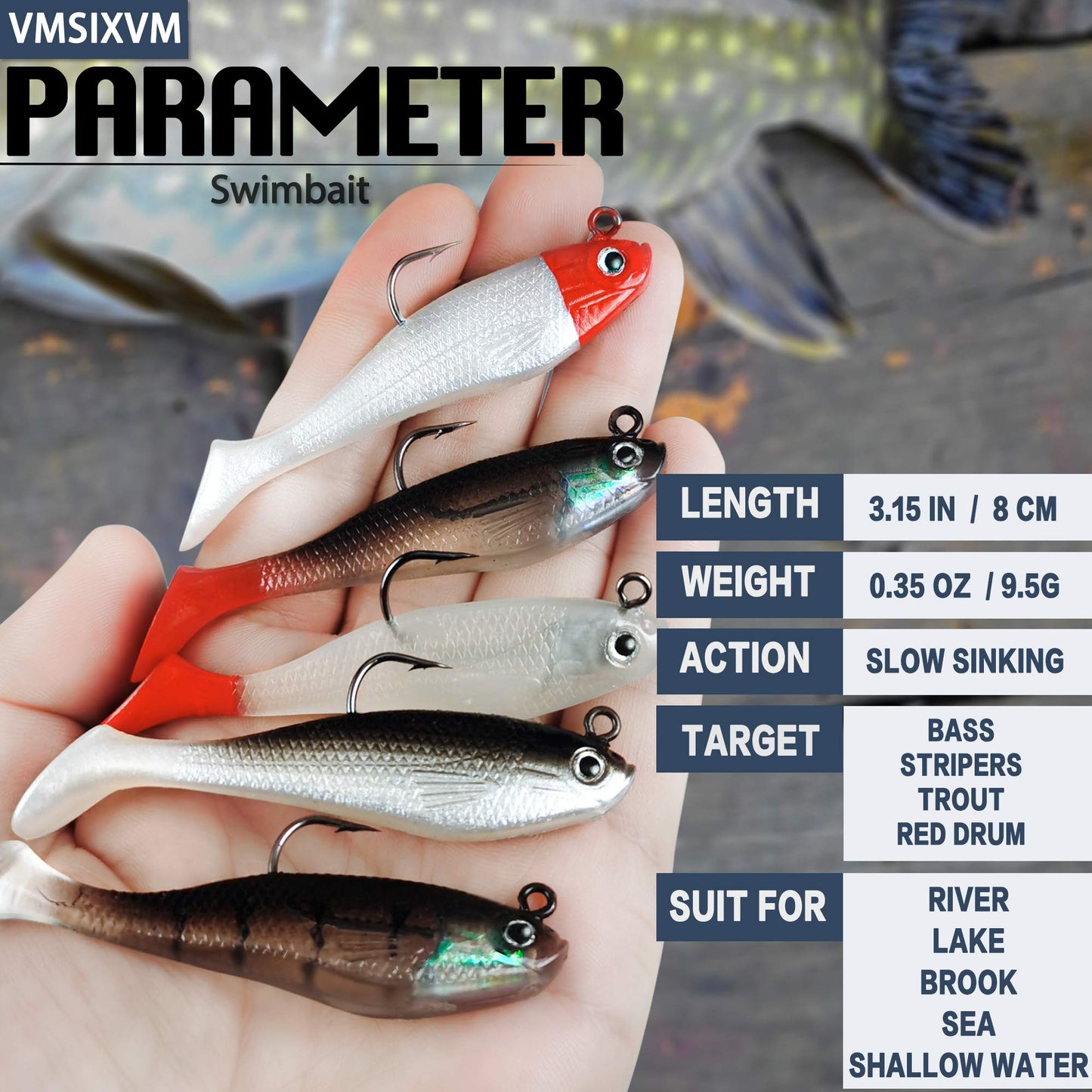 Soft Fishing Lures Shad Minnow Swimbaits, Pre-Rigged Jig Heads Paddle Tail Swim Baits for Bass, Trout, Walleye, Crappie, Sinking Jigs Bait for Saltwater Freshwater, Fishing Gifts for Men