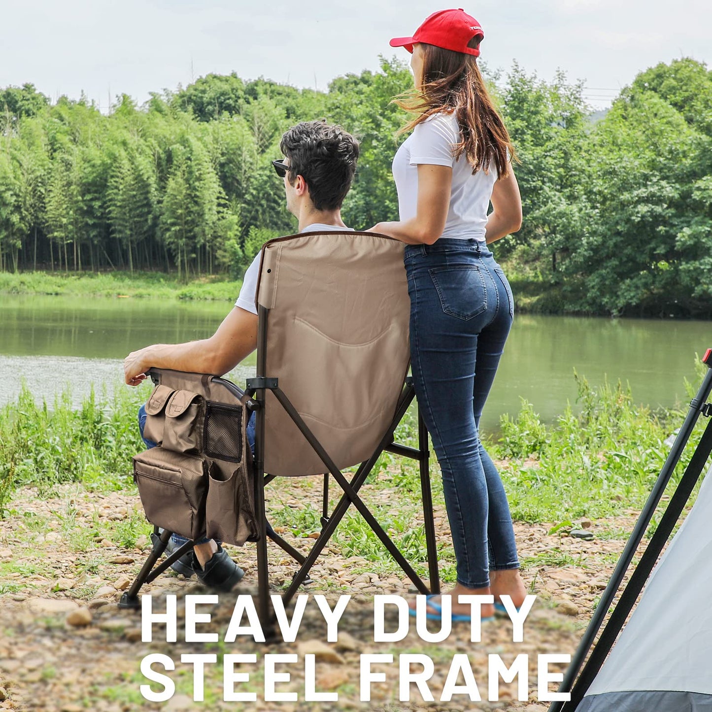TIMBER RIDGE Oversized Folding Camping Chair High Back Heavy Duty for Adults Support up to 500lbs with Cup Holder, Side Pocket Cooler Bag