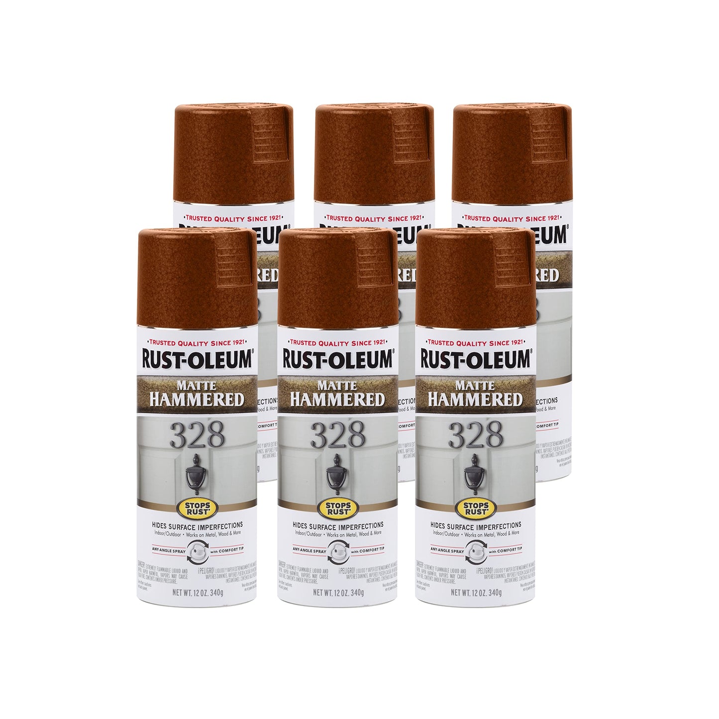 Rust-Oleum 7214830-6PK Stops Rust Hammered Spray Paint, 12 oz, Gray, 6 Pack