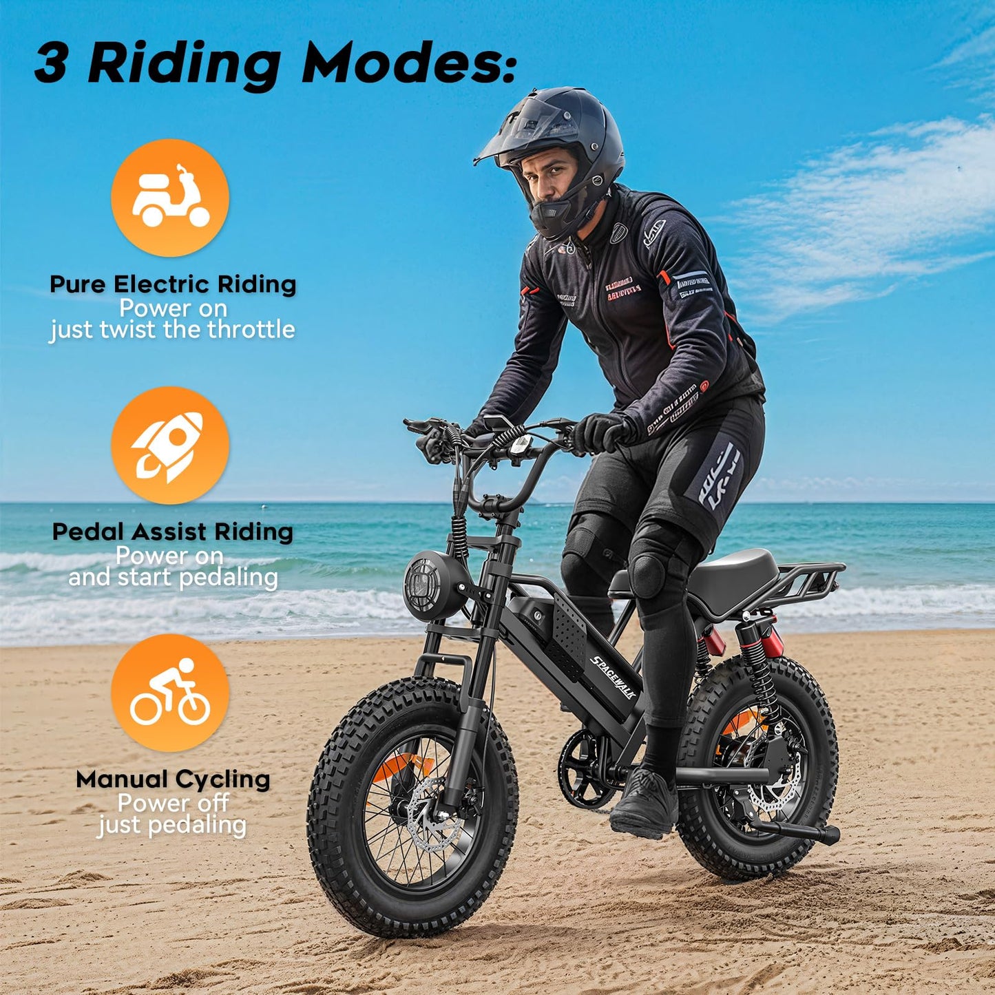 Spacewalk Electric Bike for Adult,20"x4"Fat Tires Ebike,Suitable for Riders 5'5"& Above,750W Motor,24.9mph,48V 15Ah Removable Battery,2X Front & 2X Rear Suspension for a Smoother Ride