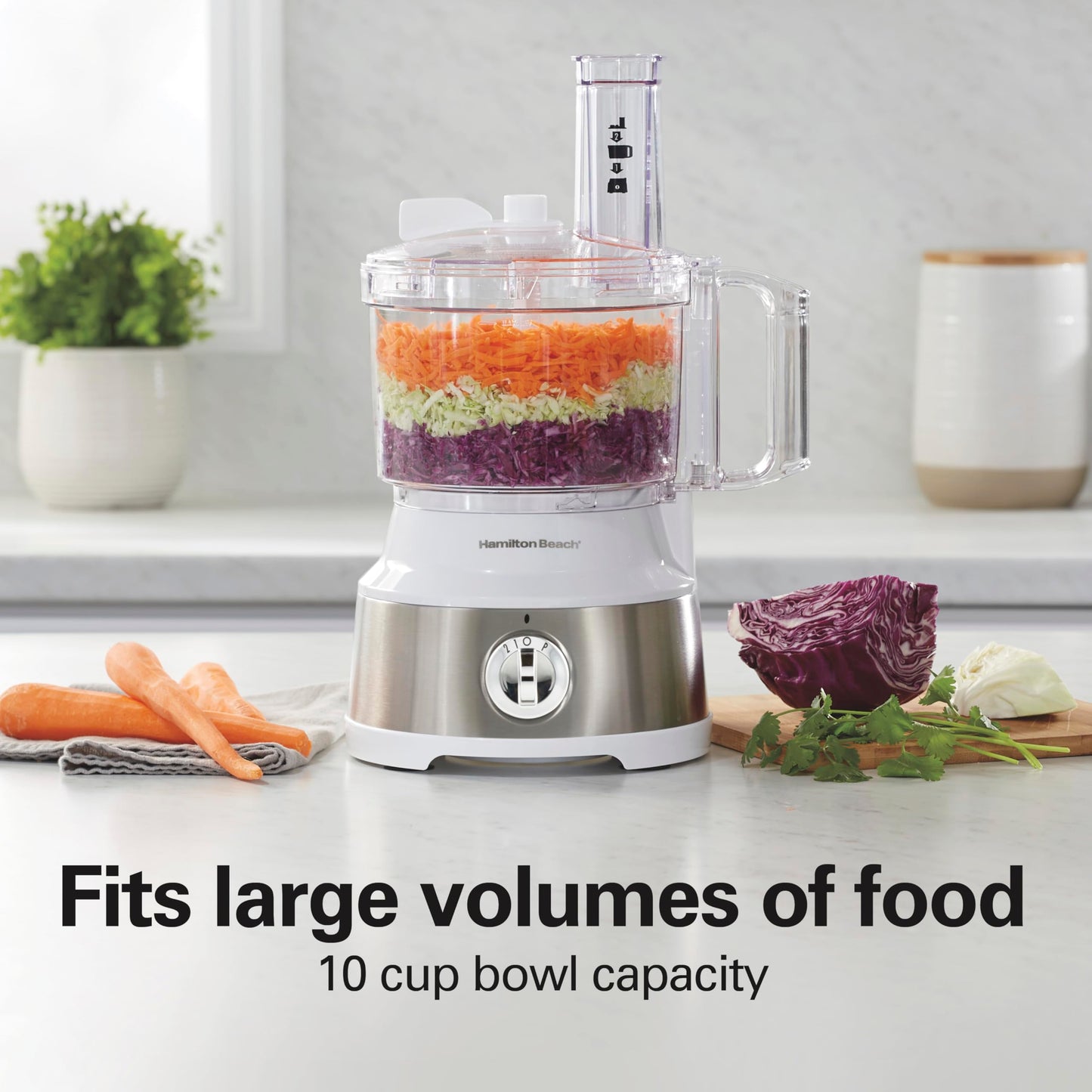 Hamilton Beach Food Processor & Vegetable Chopper for Slicing, Shredding, Mincing, and Puree, 10 Cups + Easy Clean Bowl Scraper, Black and Stainless Steel (70730)