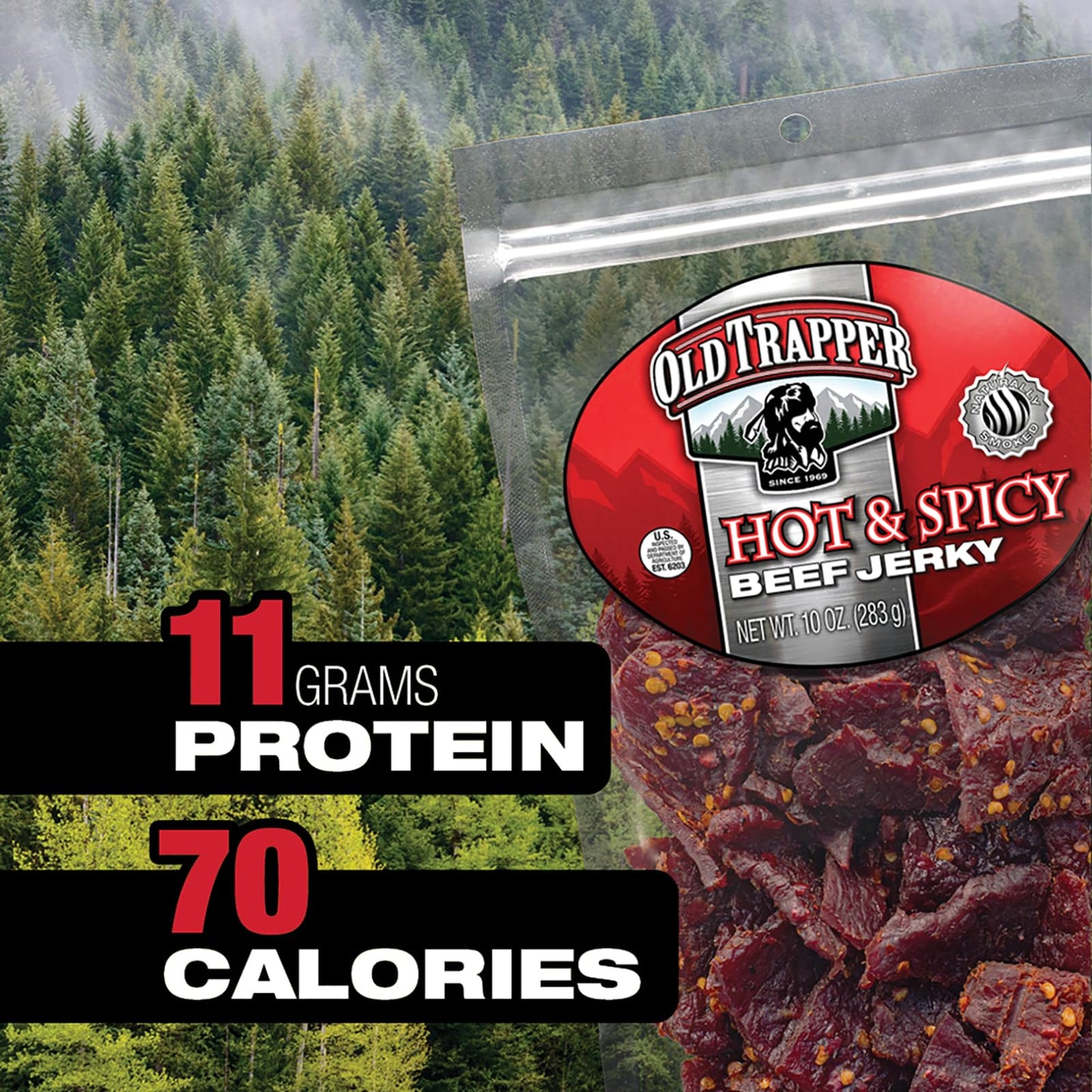 Old Trapper Beef Jerky, Old-Fashioned 10-Ounce Bag, Tender Meat Snacks for Lunches or Between Meals, 11 Grams of Protein, Zero Grams of Fat, and 70 Calories per Ounce (Pack of One)