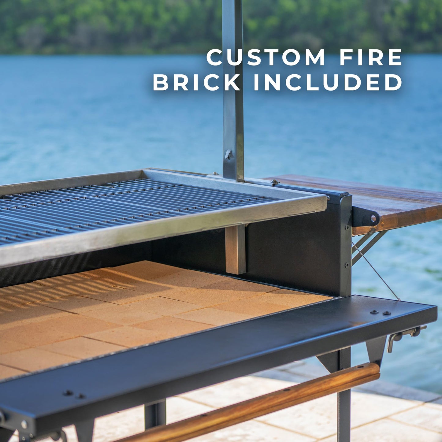 Backyard Discovery Argentine Santa Maria Wood Fire & Charcoal BBQ Grill with Brasero, Adjustable Grill Grates, Fire Bricks, Heavy-Duty Steel, S-Hooks, Acacia Wood Table for Outdoor Gaucho Grilling