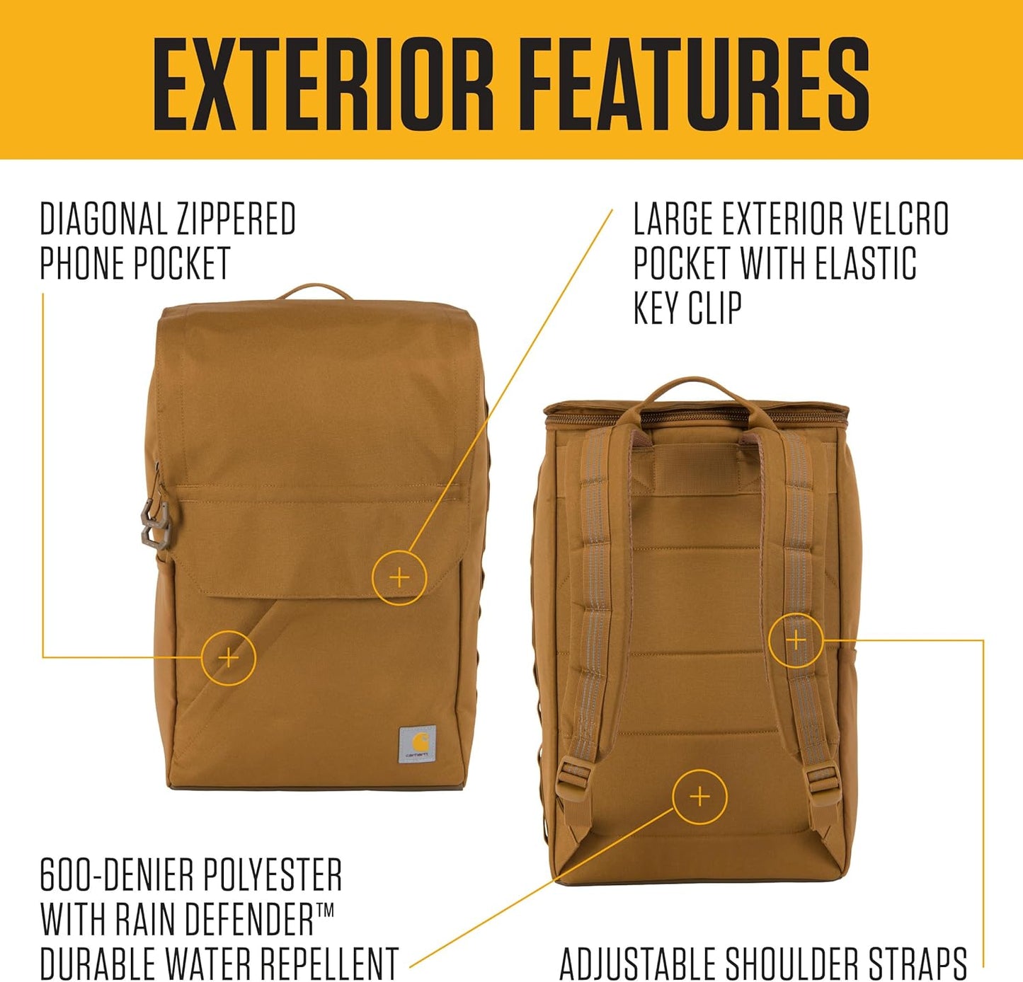 Carhartt 21L Top-Load Backpack, Durable Water Resistant Coated Canvas Base W/ 17" Laptop Sleeve, Carhartt Brown