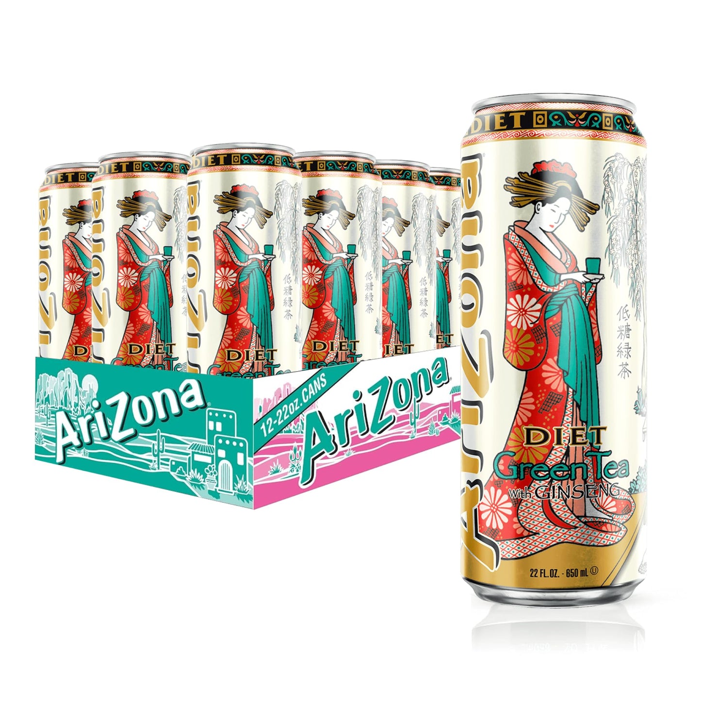 AriZona Green Tea with Ginseng and Honey - Big Can, 22 Fl Oz (Pack of 12)