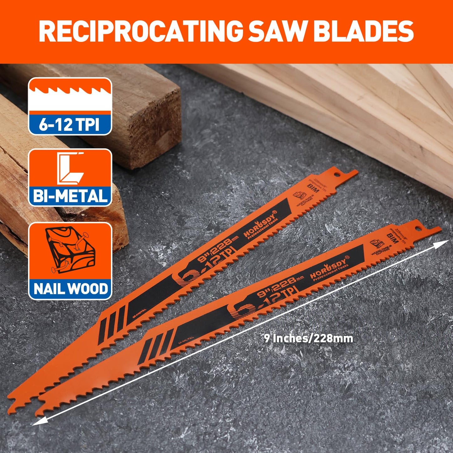 HORUSDY 10-Piece Reciprocating Saw Blades Set, Metal & Woodcutting Saw Blades