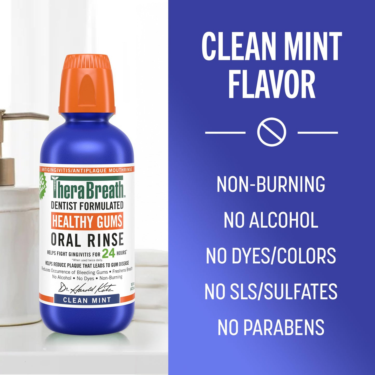 TheraBreath Healthy Gums Mouthwash Clean Mint, Antigingivitis, Dentist Formulated, 16 Fl Oz (2-Pack)