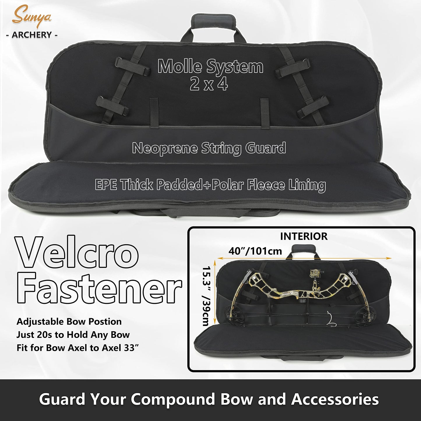 SUNYA Compound Bow Case with Molle System - Neoprene Bow String Protection & Padded Shoulder Sling - Soft Carrying Case for Archery Accessories, Equipment