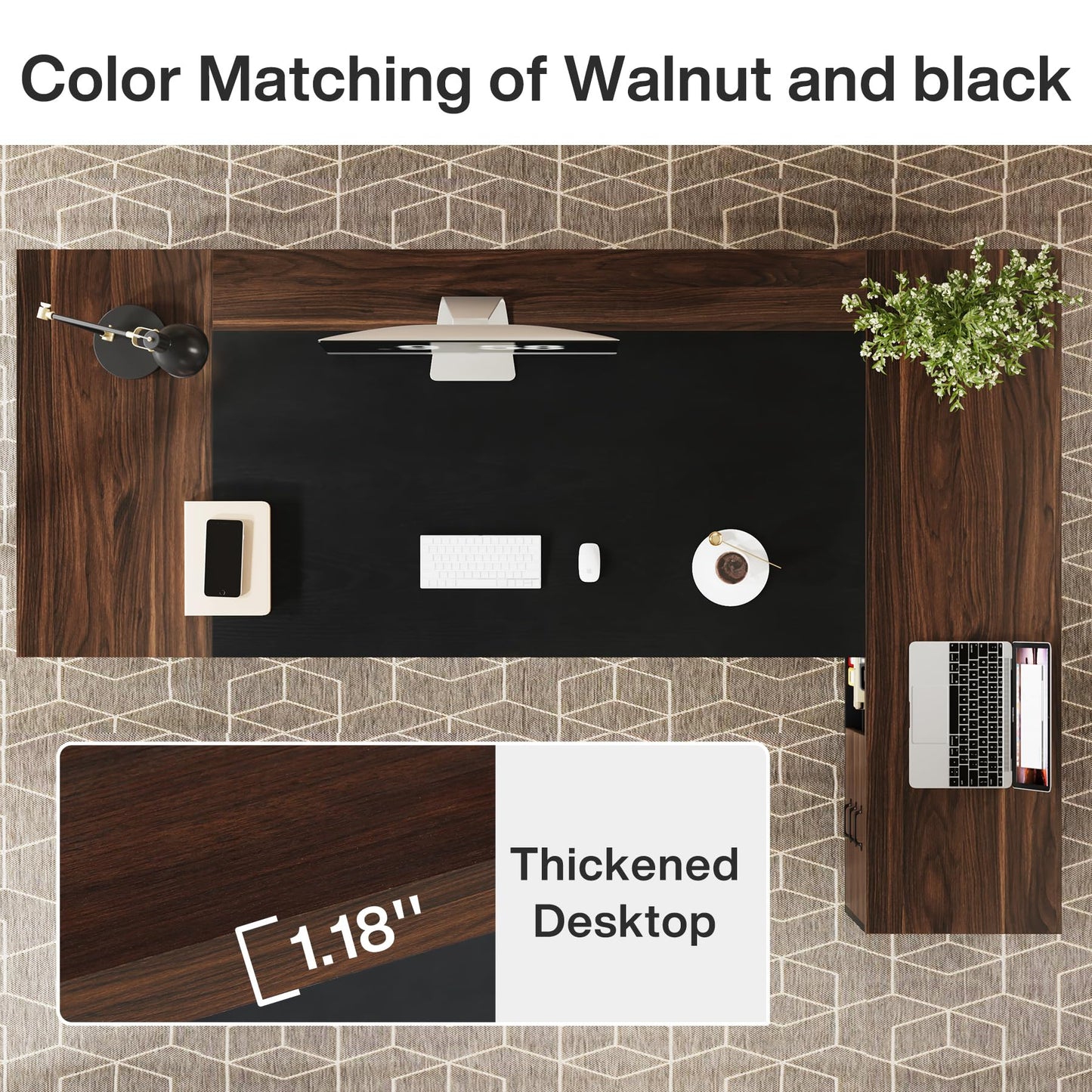 Tribesigns 78" L-Shaped Executive Desk, Large Office Desk with Drawers and Lateral File Cabinet, Business Furniture with Storage Shelves, Modern Computer Desk for Home Office, Walnut & Black