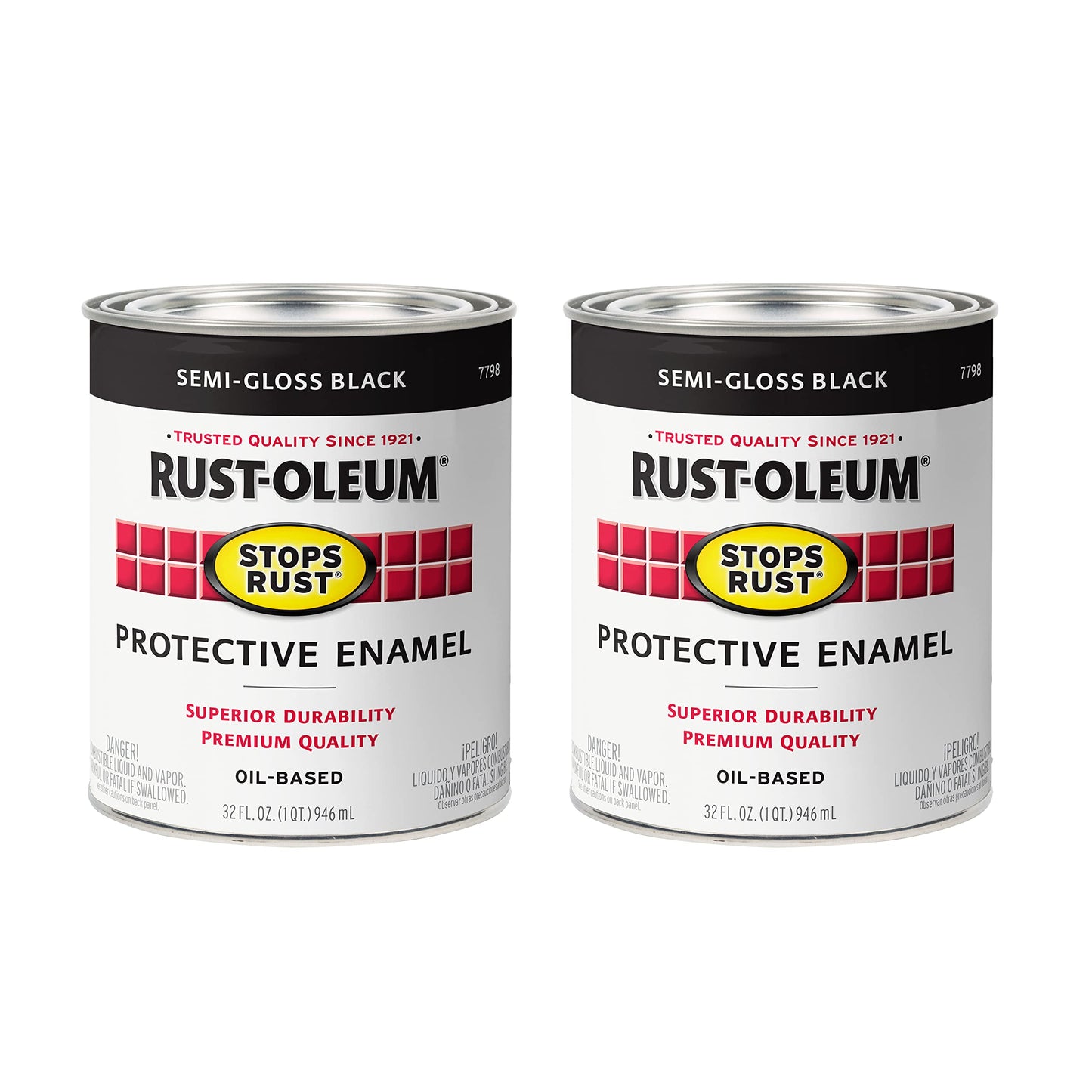 Rust-Oleum 7779502 Stops Rust Brush On Paint, Quart, Gloss Black, 32 Fl Oz (Pack of 1)