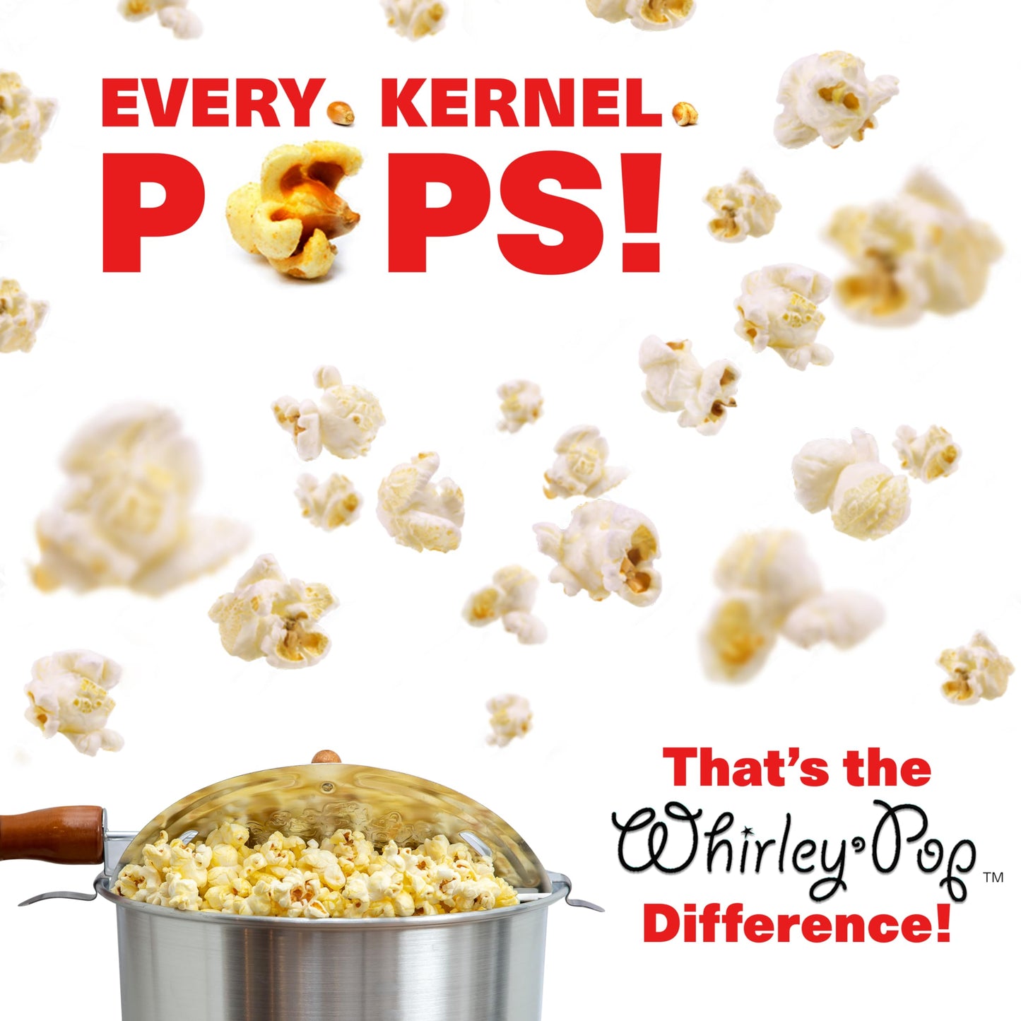 Original Whirley Pop Popcorn Maker - Wabash Valley Farms Gourmet Popcorn Popper, Aluminum Pot With Nylon Gears, 3-Minute Stove Top Popper, Home Movie Night (Silver)