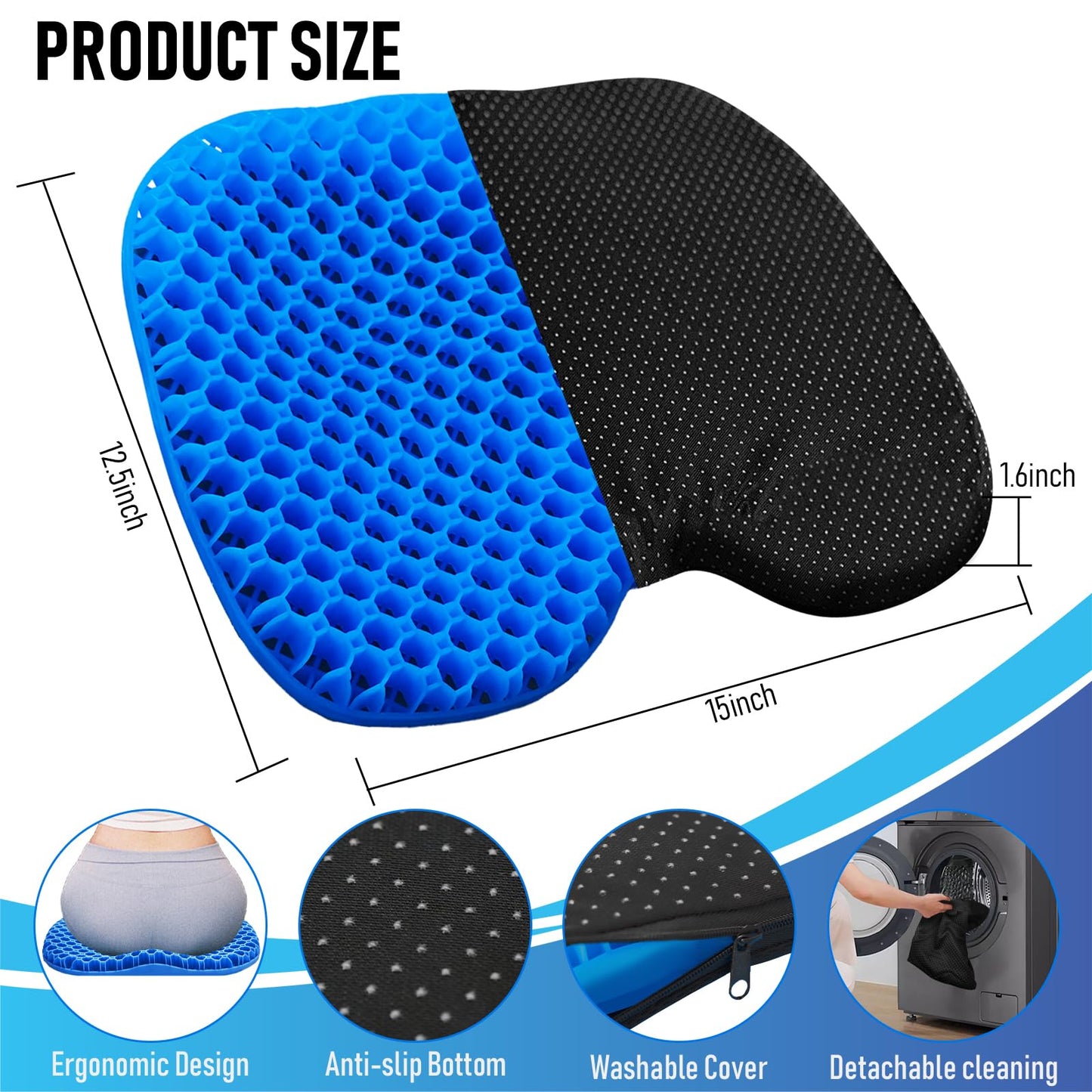 Kayak Seat Cushion, Thicken Anti Slip Waterproof Gel Kayak Seat, Portable Canoe Rowing Rubber Dinghy Pad for Stadium Sit in Kayak Inflatable Fishing Kayak Canoe Kayak Accessories
