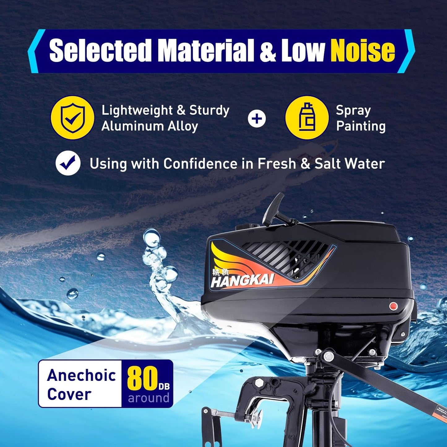 2 Stroke 3.6HP Outboard Motor, HANGKAI 55CC Heavy Duty Fishing Boat Engine with Cooling System & CDI, Boat Motor Gas Boat Motor for Kayaks Canoes Dinghies Inflatable Boats