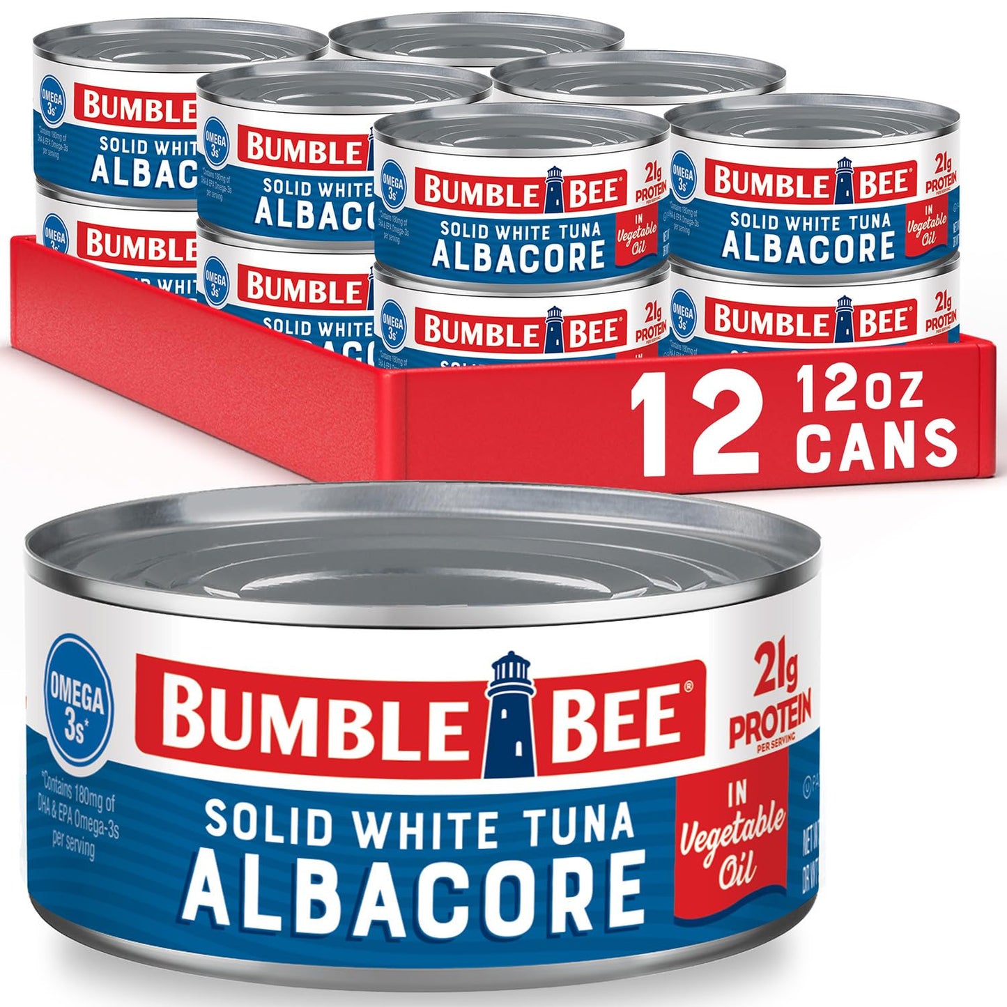 Bumble Bee Solid White Albacore Tuna in Water, 5 oz Can (Pack of 8) - Wild Caught Tuna - 29g Protein per Serving, High in Omega-3s - Non-GMO Project Verified, Gluten Free, Kosher