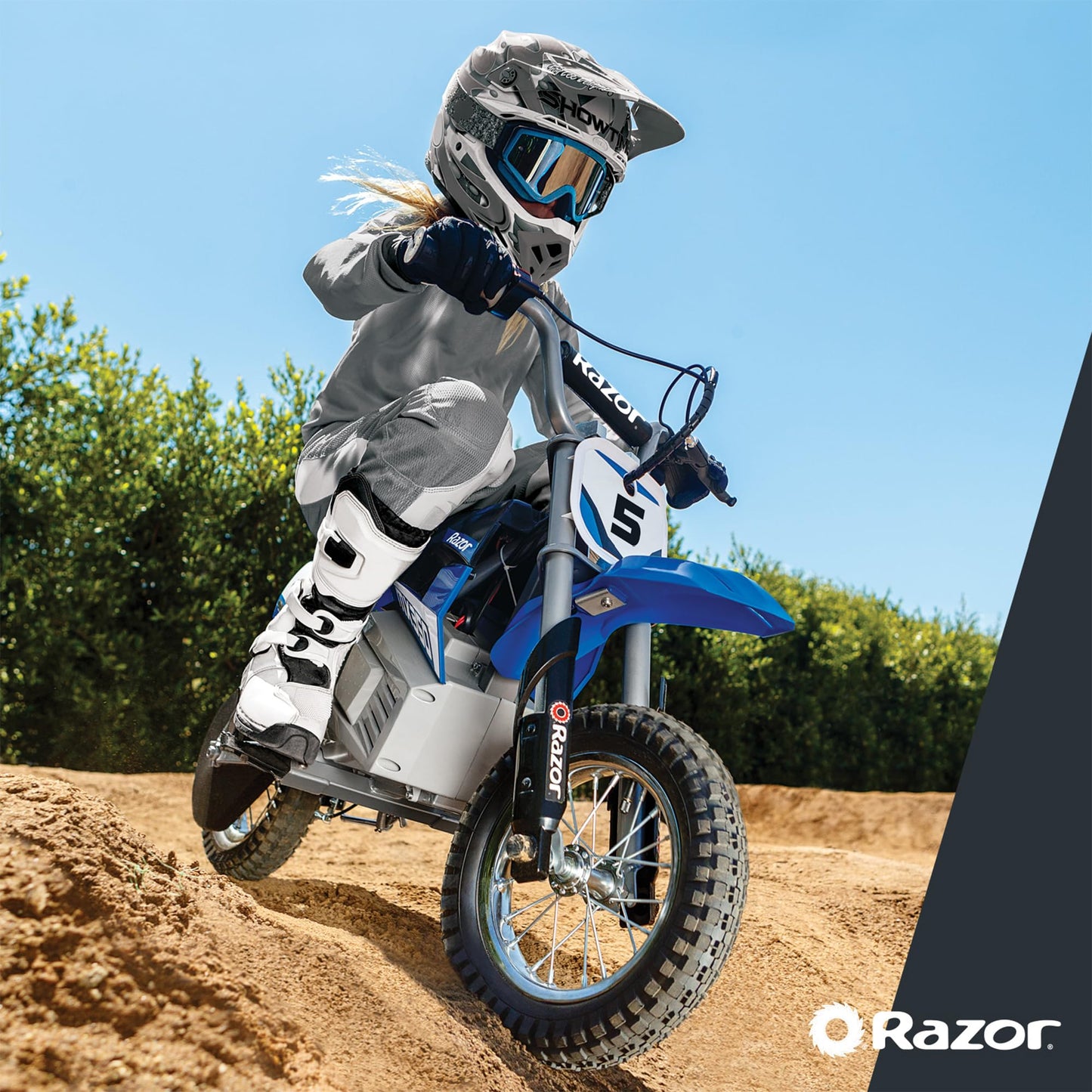 Razor MX350 Dirt Rocket Electric Motocross Bike, Blue, 10-12 inches