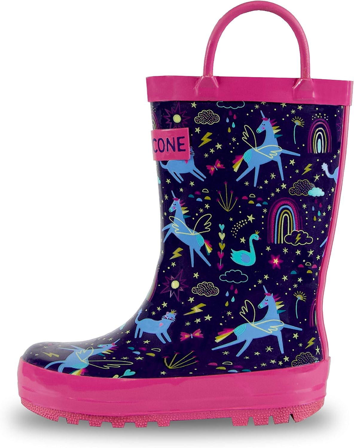 Lone Cone Kids Rain Boots for Girls & Boys – Waterproof Natural Rubber Toddler Rain Boots with Non-Slip Outsole & Easy Pull Handles – Solid, Pattern & Glitter Designs