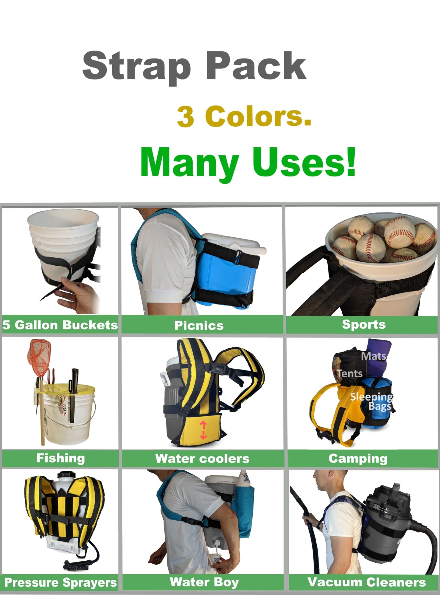 Backpack for 5 Gallon Buckets for Fishing, Picking Apples and Sports