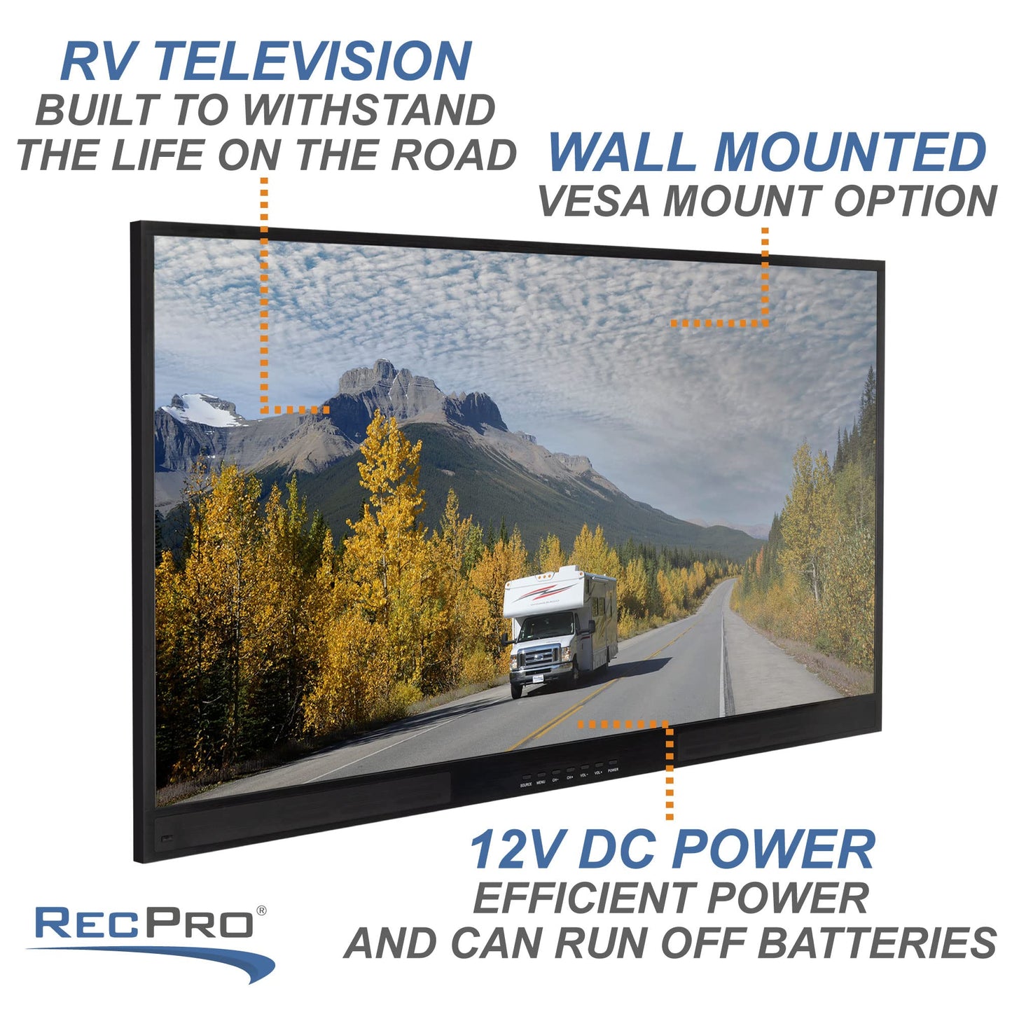 RecPro RV TV 40" Smart TV | 1080p HD | 12V DC | 2X HDMI Ports | Built-in Tuner for Local Stations