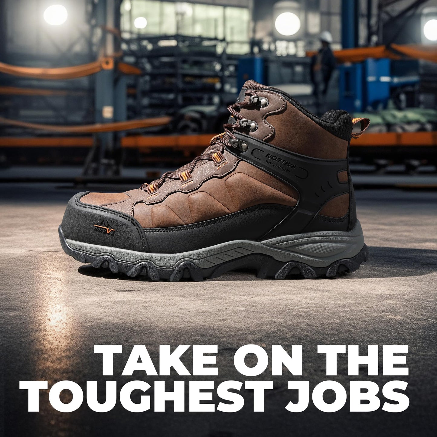NORTIV 8 Waterproof Steel Toe Boots for Men Slip Resistant Safety Industrial Boots