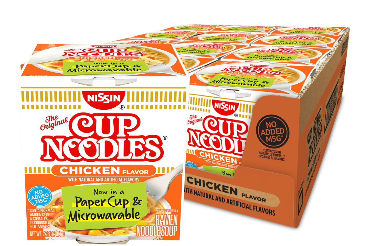 Nissin Cup Noodles Soup, Beef Flavor, Microwaveable Paper Cups, Instant Ramen, 2.25 Ounce (Pack of 12)