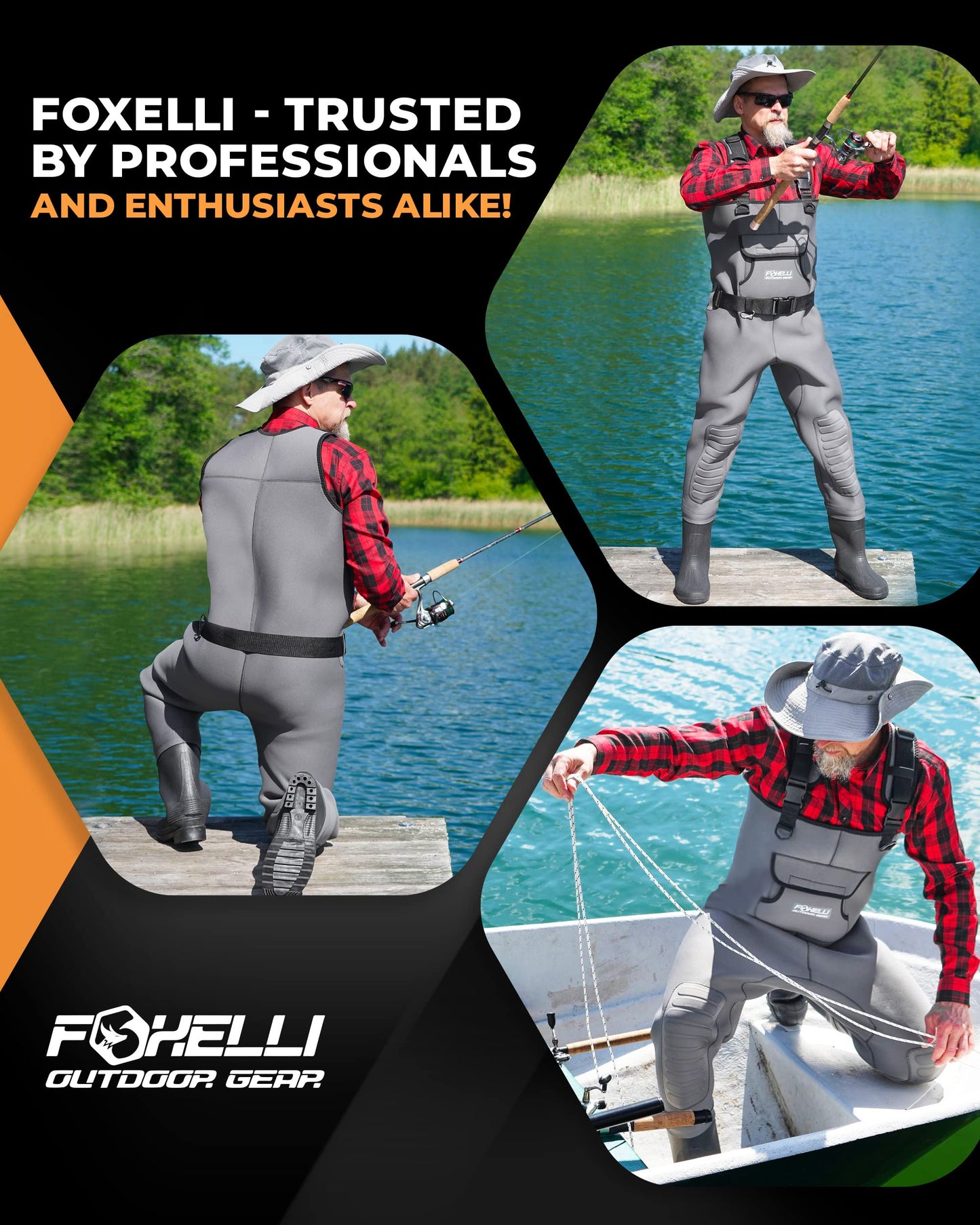 Foxelli Chest Waders, Waterproof 4mm Neoprene Hunting & Fishing Waders for Men & Women with Boots
