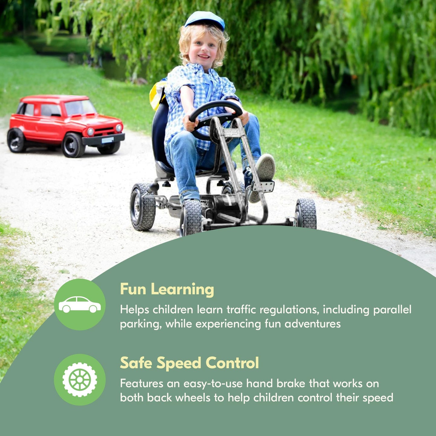 hauck Kids Pedal Go Kart, 4 Wheel Bike Cart, Ages 4-8, Lightning Ride, Race Green