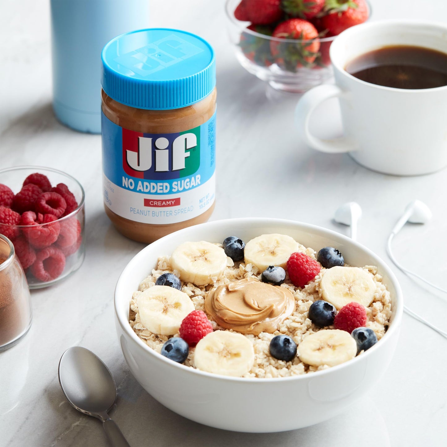 Jif No Added Sugar Creamy Peanut Butter Spread, 33.5 Ounces (Pack of 8), Smooth, Creamy Texture, No Stir Peanut Butter Spread
