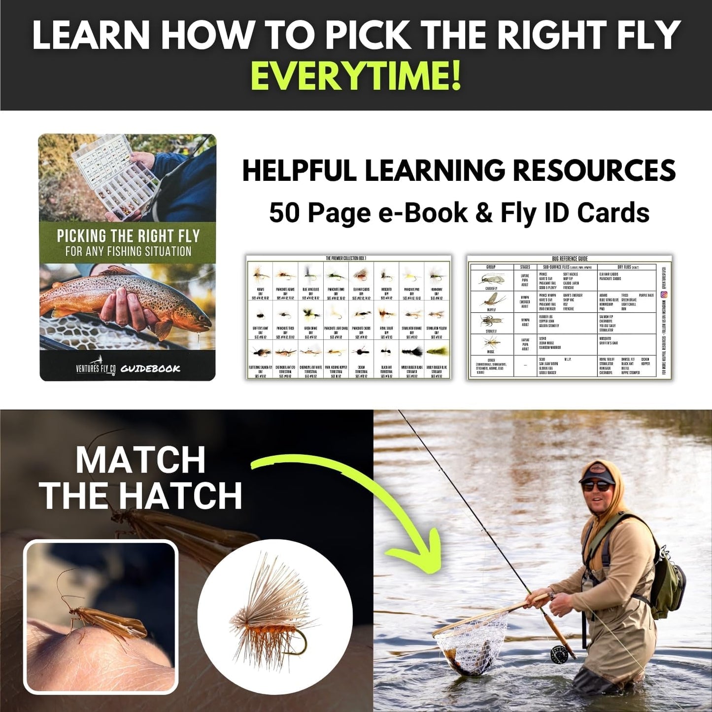 Ventures Fly Co. | 200 Premium Hand Tied Fly Fishing Flies Assortment | Three Fly Boxes Included | Dry, Wet, Nymphs, Streamers, Wooly Buggers, Terrestrials | Trout, Bass Lure Set, Kit