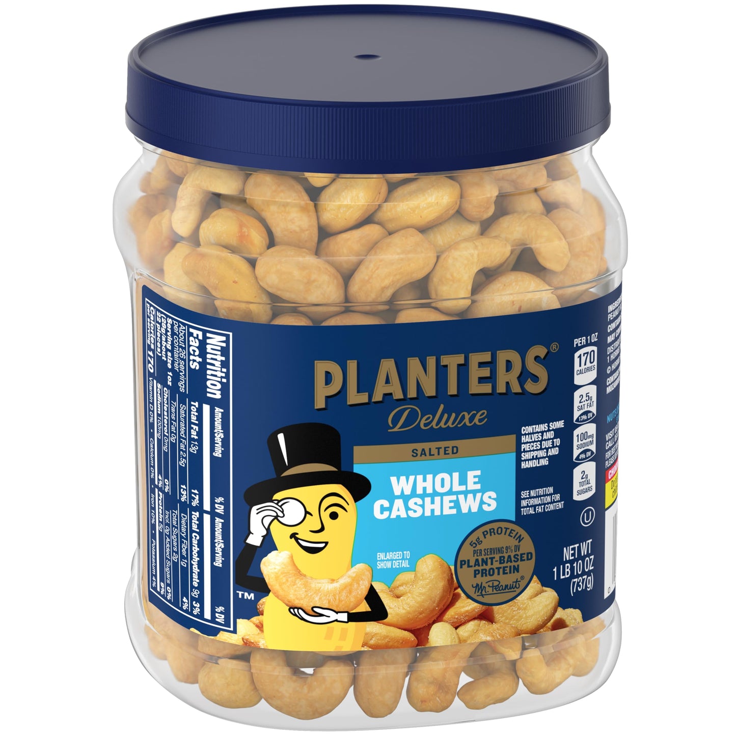 PLANTERS Fancy Whole Cashews with Sea Salt, 26 Ounces ( Pack of 1) Resealable Jar - Made with Simple Ingredients - Good Source of Vitamins and Minerals - Kosher (Packaging May Vary)