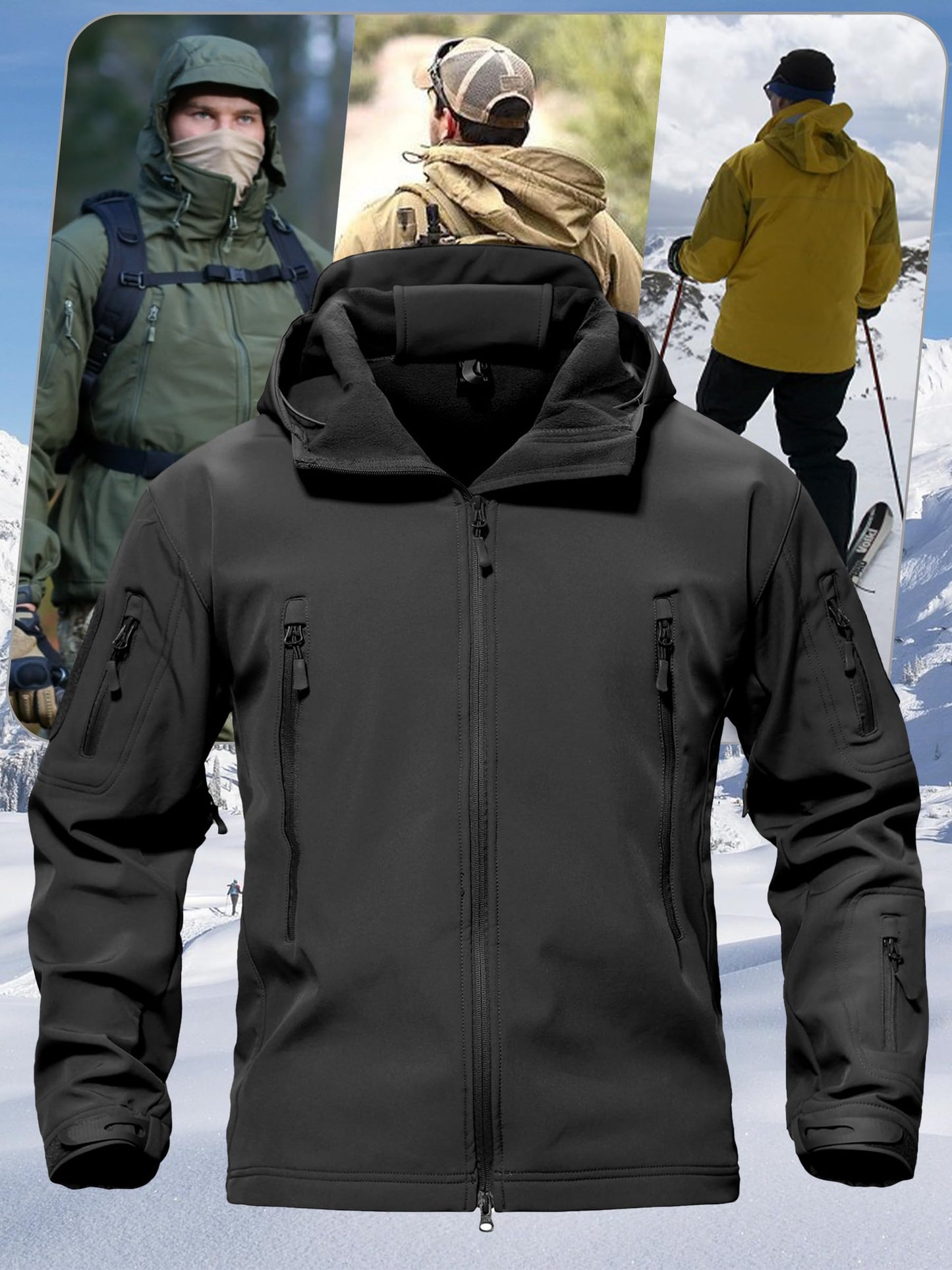 TACVASEN Men's Special Ops Military Tactical Rain Jackets Winter Warm Fleece Softshell Hooded Raincoat Snowboard