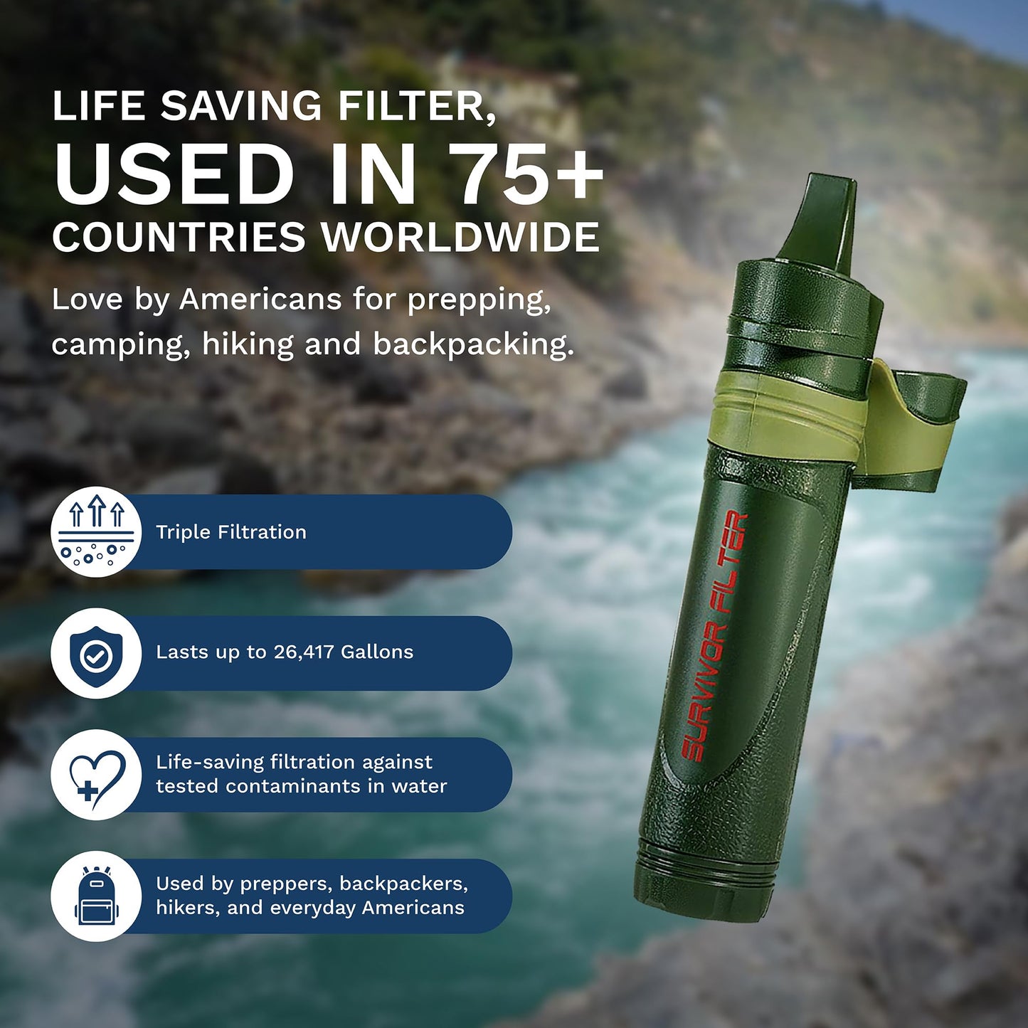 Survivor Filter Portable Water Filter Straw - Water Filter Camping, Travelling and Hiking - BPA-Free