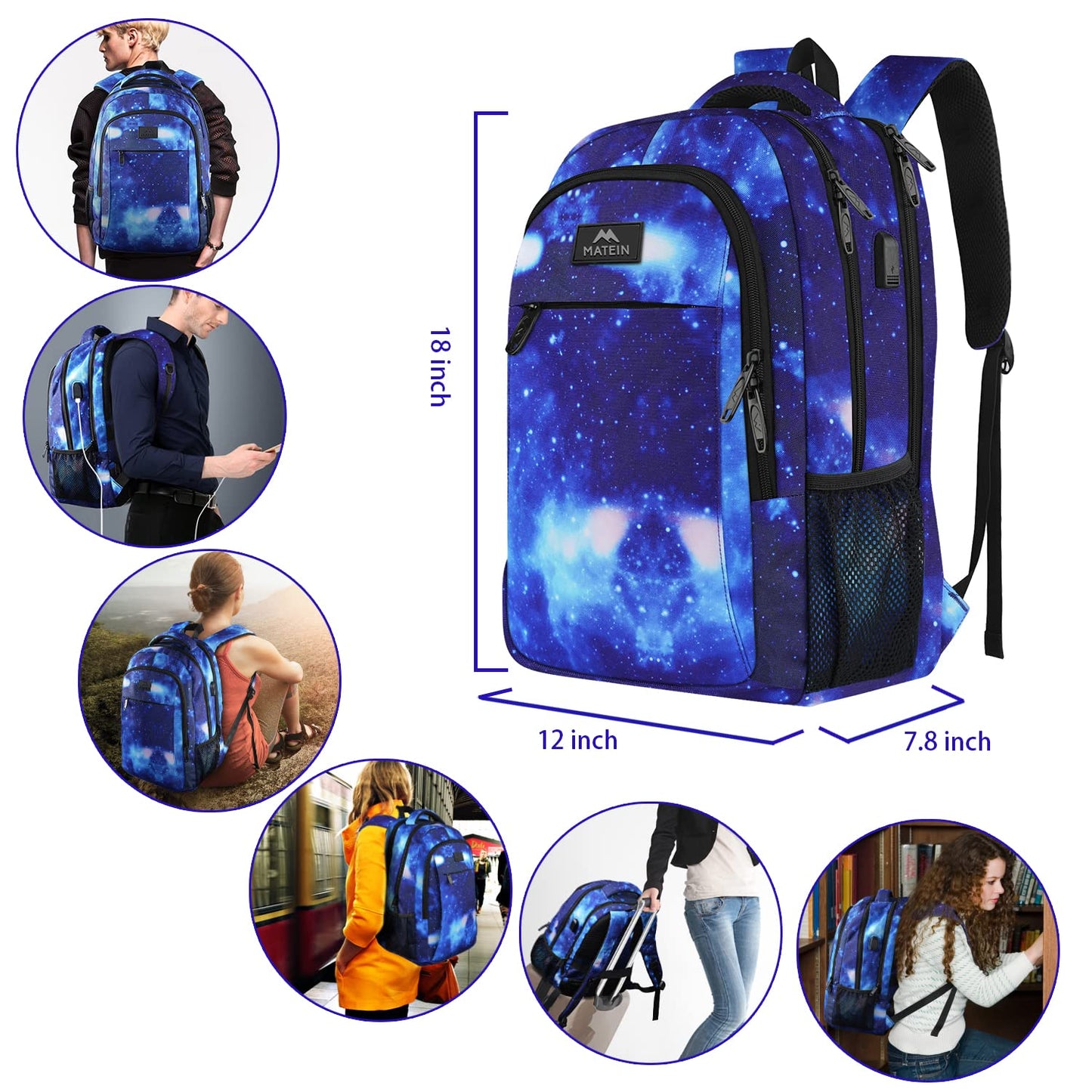 MATEIN Travel Laptop Backpack, Business Anti Theft Slim Sturdy Laptops Backpack with USB Charging Port, Water Resistant College School Computer Bag Gift for Men & Women Fits 15.6 Inch Notebook, Grey