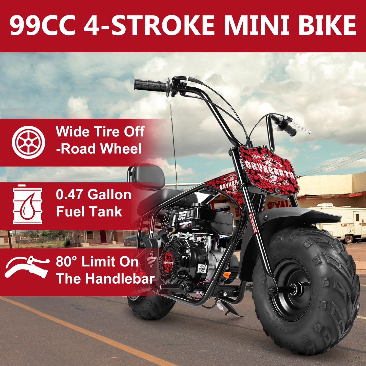Oryxearth 99CC 4-Stroke Mini Dirt Bike, Gas Powered Off Road Dirtbike W/EPA Approved for Kids, Speed Up 24 MPH, Weight Capacity 185 LBS