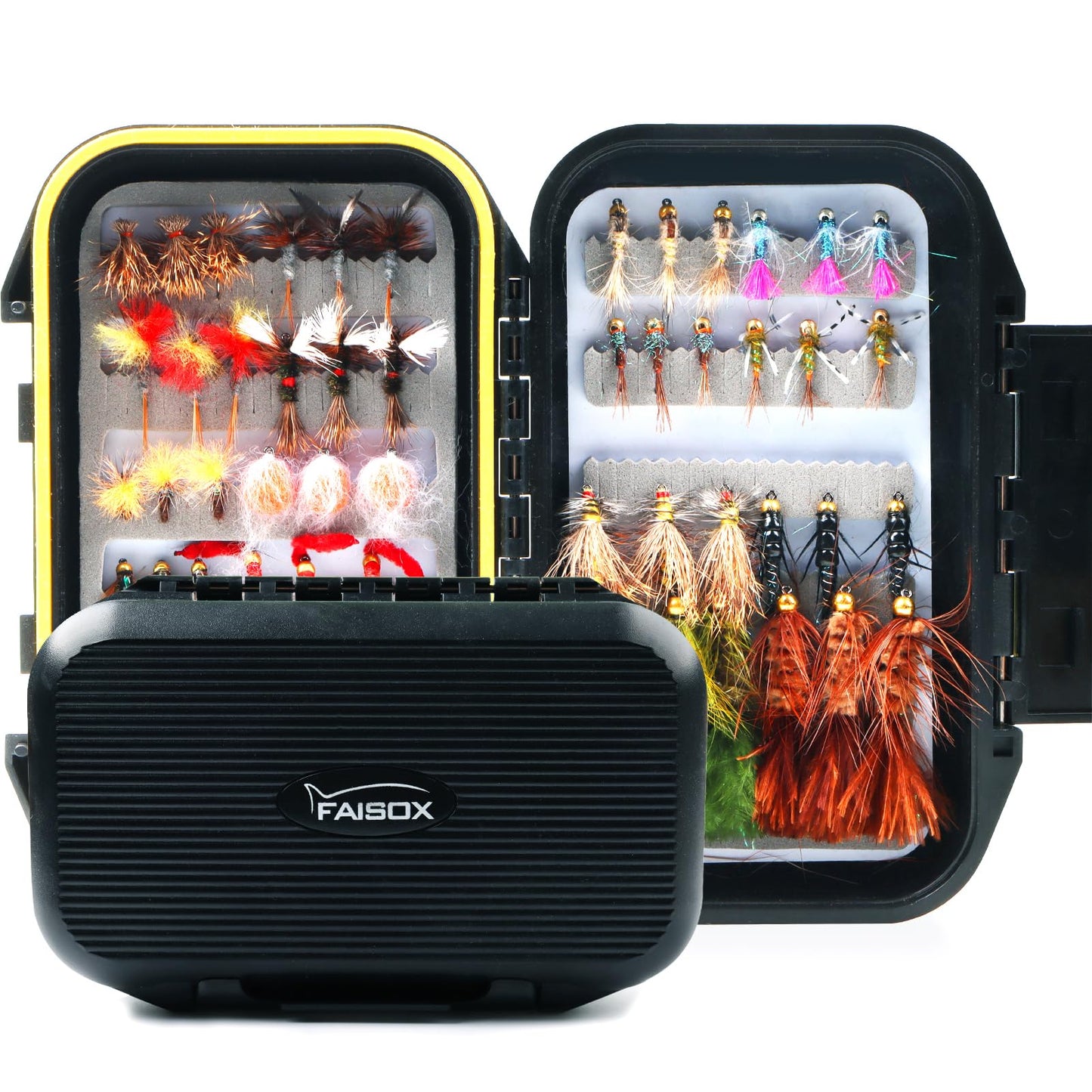 Fly Fishing Flies Assortment Kit Dry Wet Nyphms Tenkara Popper Streamer Woolly Bugger for Trout Bass Salmon Steelhead with Fly Box