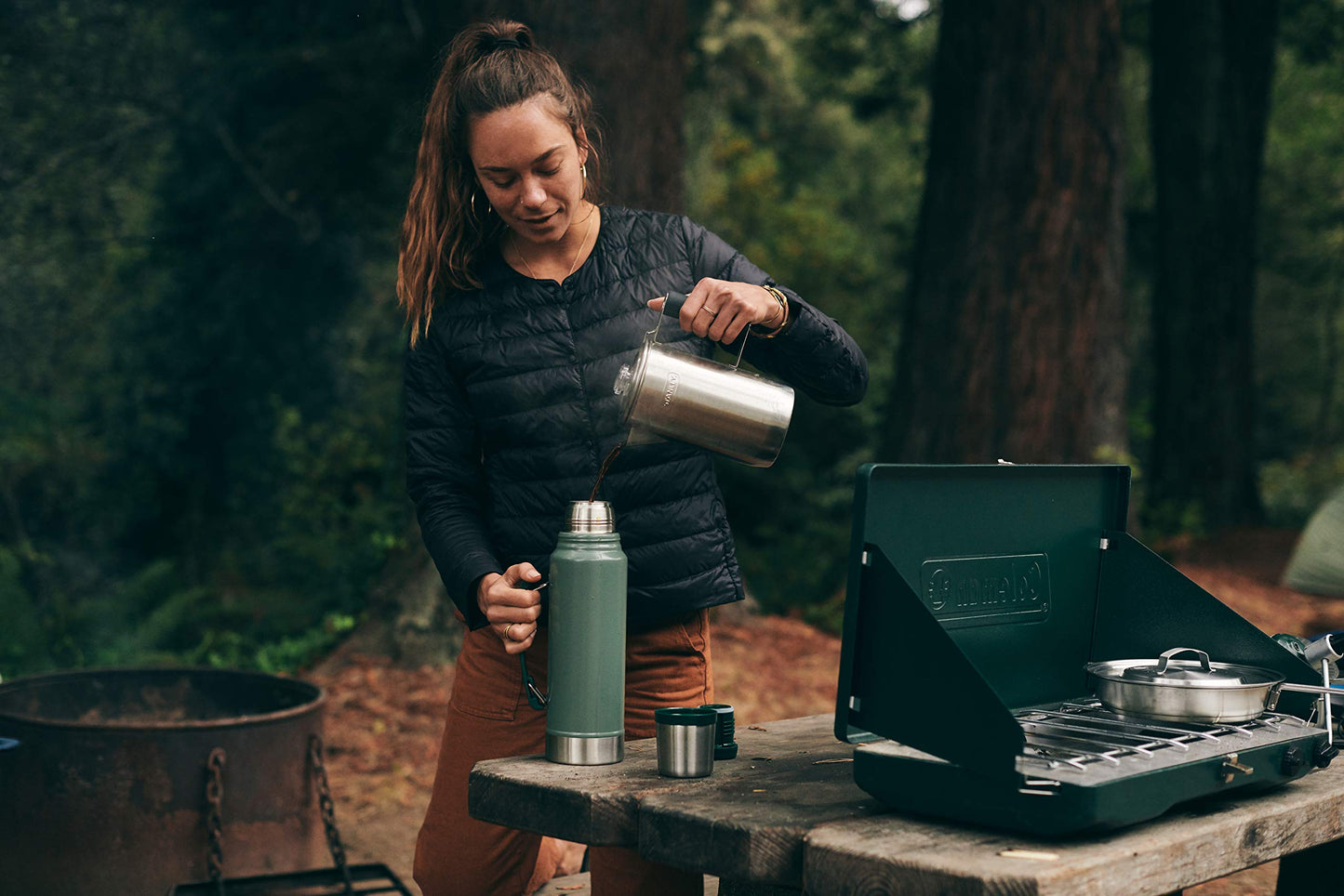Stanley Heritage Classic Vacuum Bottle with Handle 1.1 qt | Wide Mouth with Leakproof Cup Lid | Keep Drinks Hot or Cold for Travel | Insulated Stainless Steel Thermos | BPA-Free | Hammertone Green
