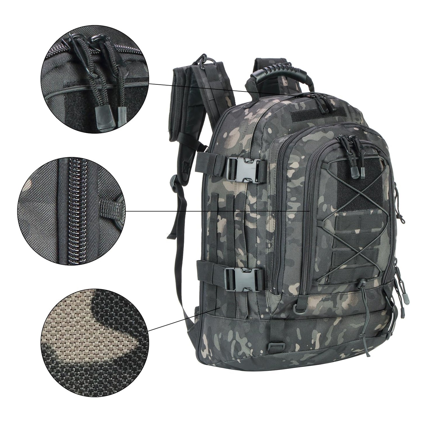 Large Tactical Backpack for Men Military Backpack with DIY System for Travel, Work,Camping,Hunting,Hiking,Sports (GREEN)