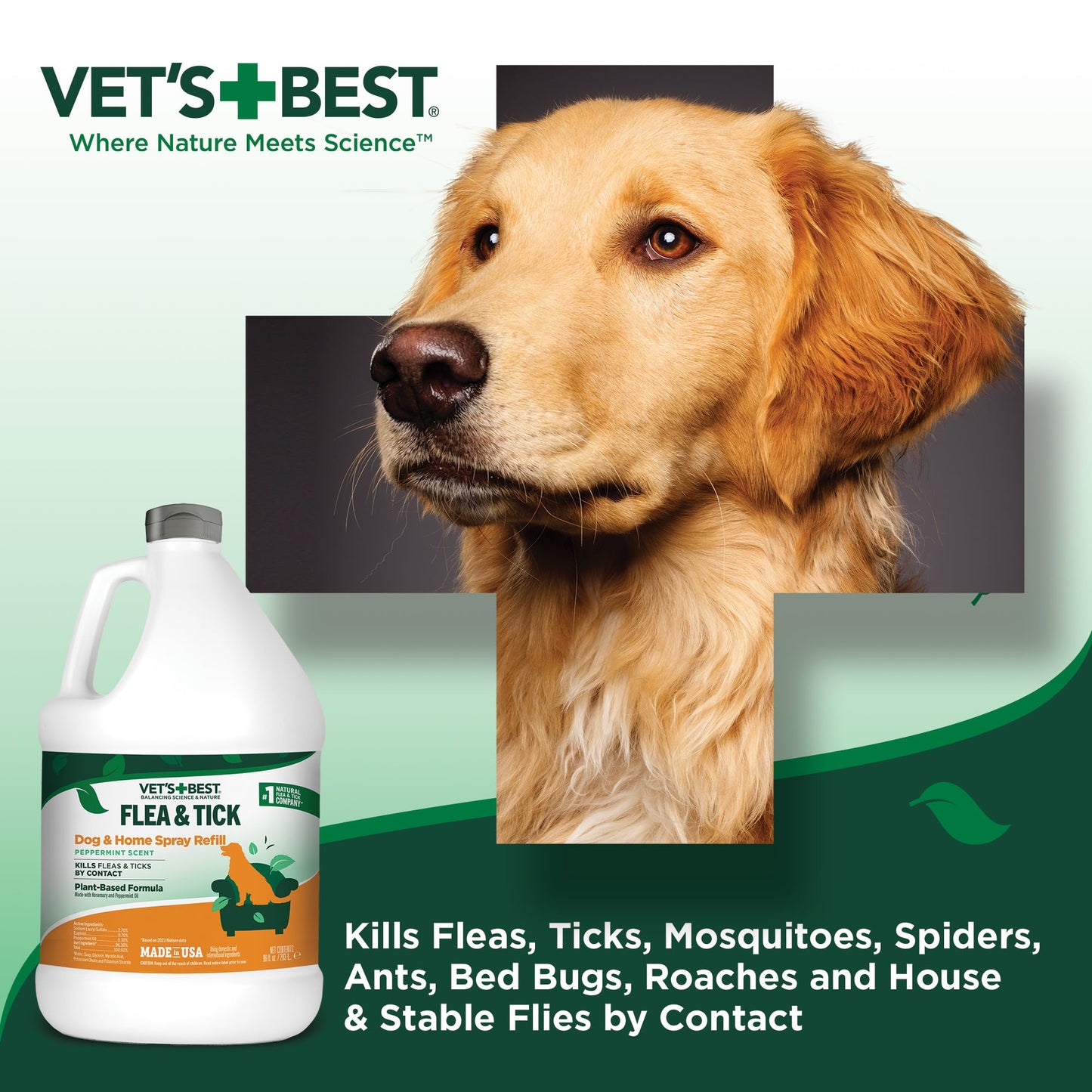 Vet's Best Flea and Tick Home Spray - Dog Flea and Tick Treatment for Home - Plant-Based Formula - Certified Natural Oils,Green - 32 oz