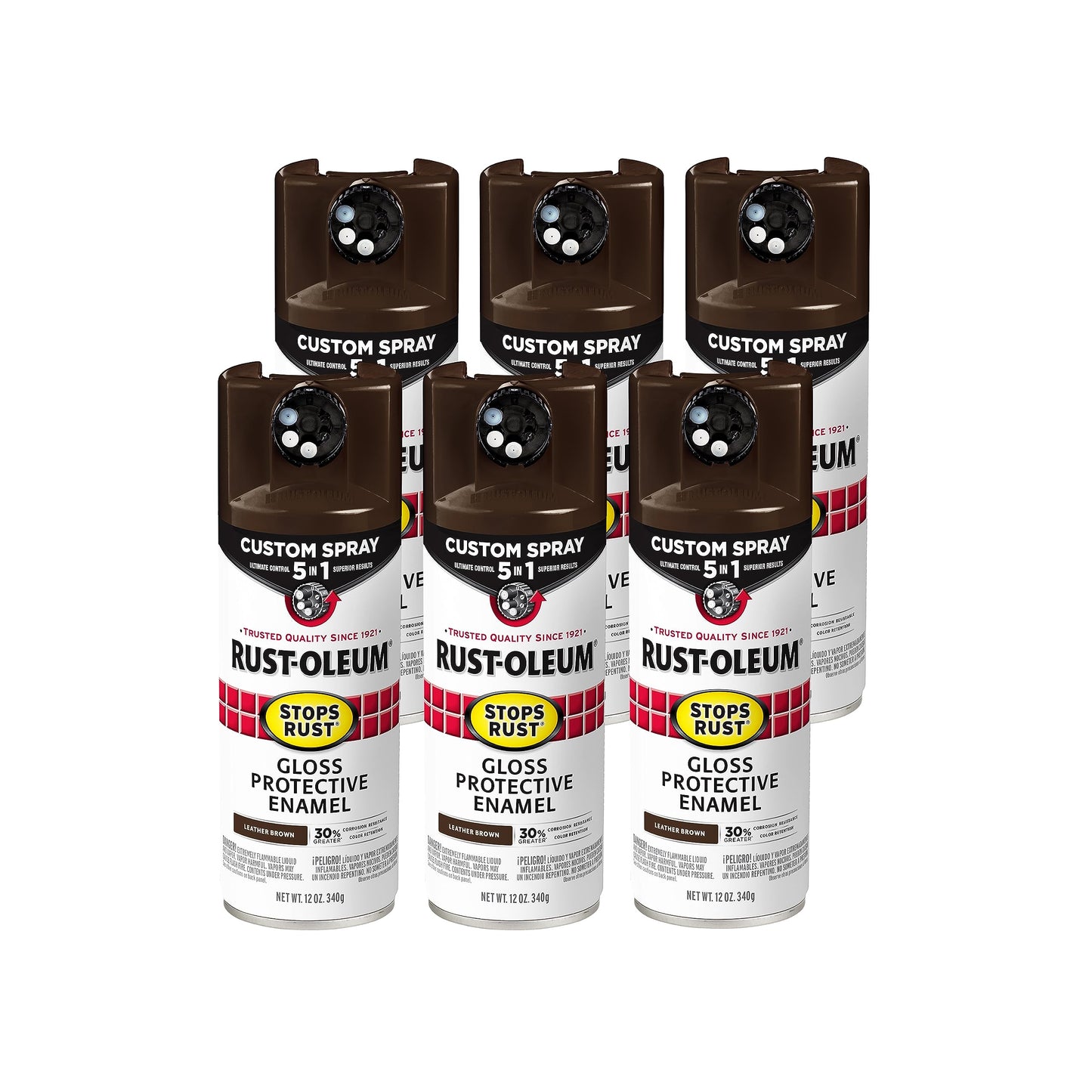 Rust-Oleum 376892 Stops Rust Custom Spray 5-in-1 Spray Paint, 12 oz, Gloss Leather Brown
