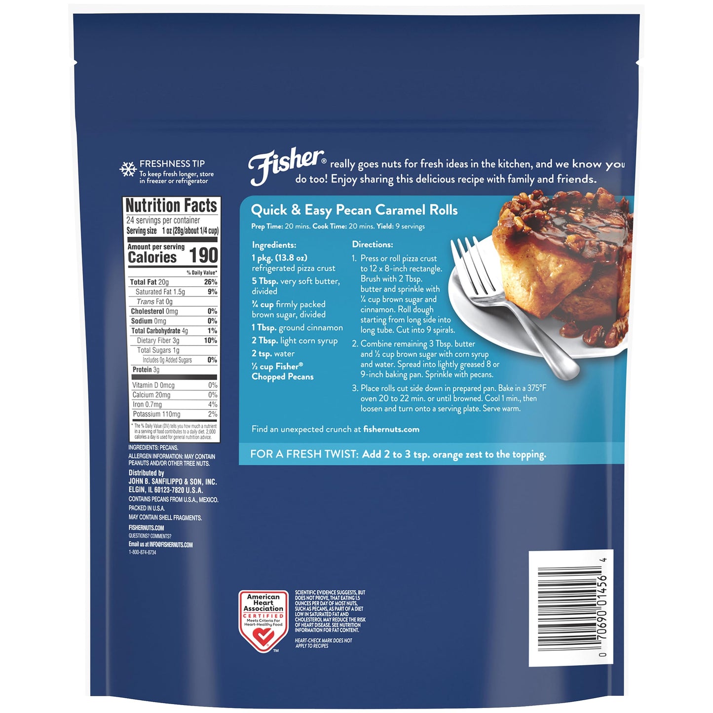 Fisher Chef's Naturals Pecan Halves 24 oz Resealable Bag, Unsalted Raw Nuts for Cooking, Baking & Snacking, Healthy Snacks for Adults, Vegan Protein, Keto Snack, Gluten Free Raw Pecans Halves